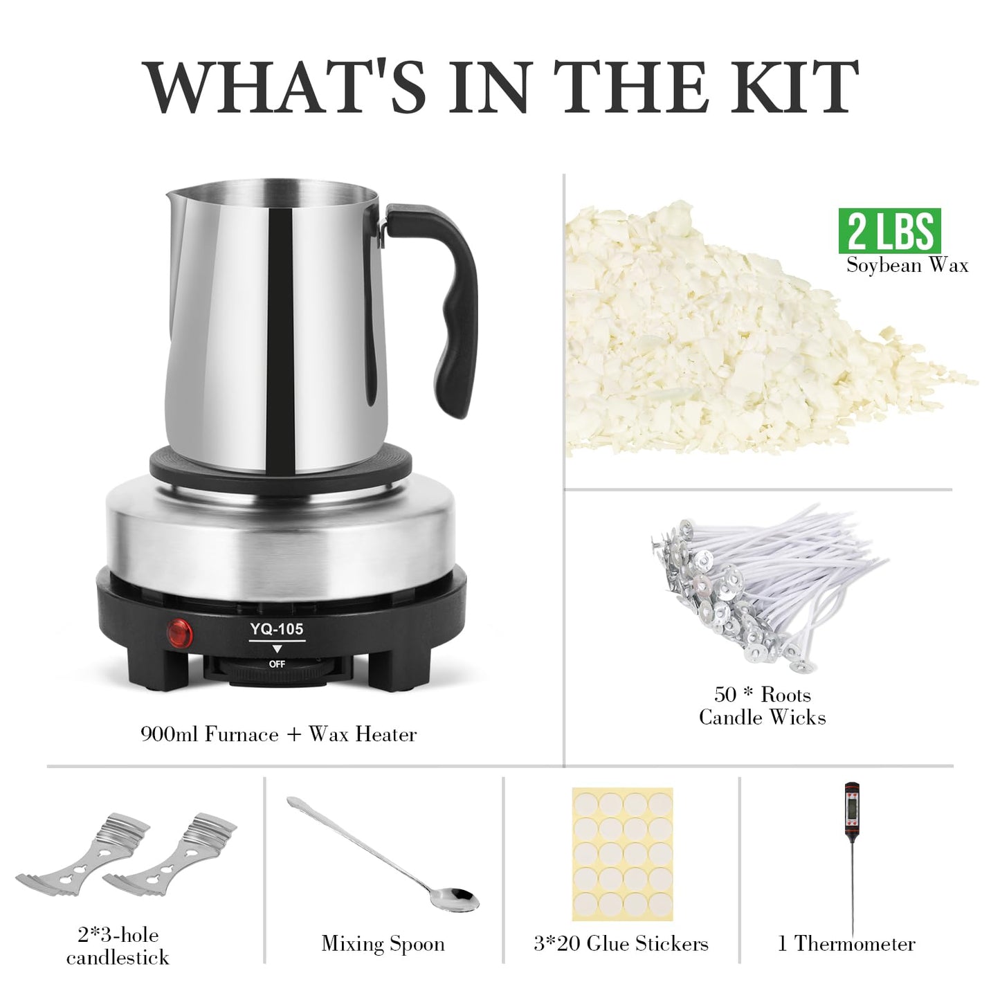 Candle Making Kit with Wax Melter, Candle Wax for Candle Making - DIY Candle Making Supplies, Including 2lbs Soy Wax Flakes, Melting Pot, Electric Stove,Candle Kit for Adults, Beginnner