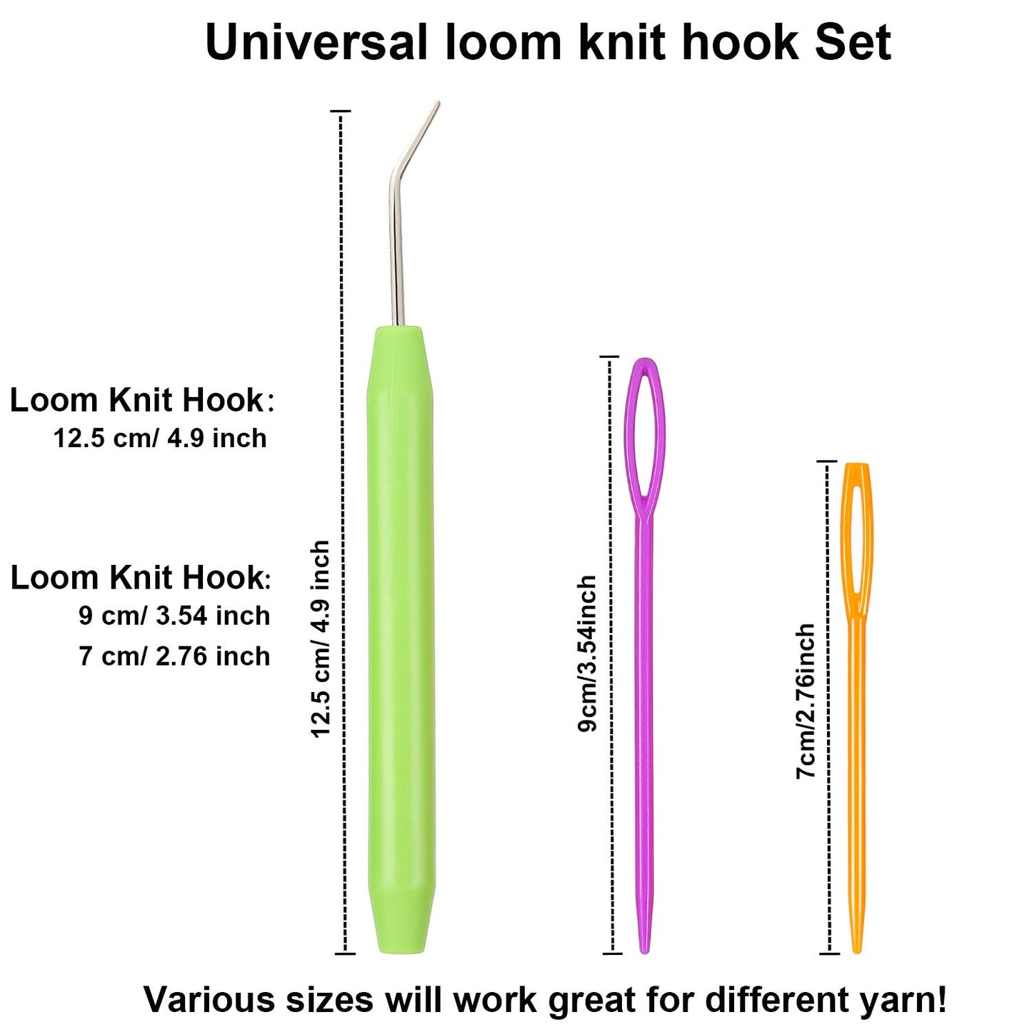 WILLBOND Knitting Loom Hook Crochet Needle Hook with Convenient Rubber Handles and Large Eye Plastic Sewing Needles for Knifty Knitting Knitter Crafts (9 Pieces)
