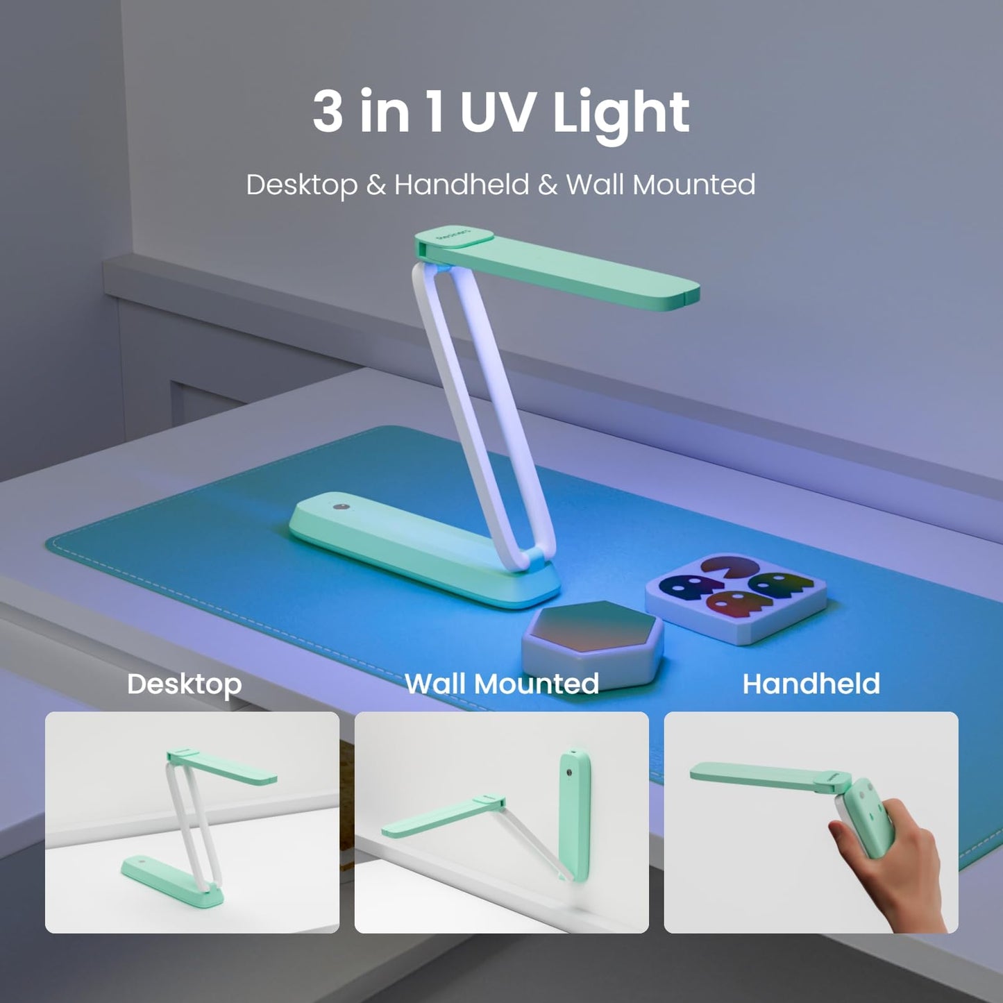 UV Light for Resin Curing, UV Resin Light, Wireless & Rechargeable UV Lamp, 3-in-1 Uses, Foldable Blacklight Ultraviolet LED, Craft Supplies Tools for Resin Molds, Jewelry Making, DIY Decor