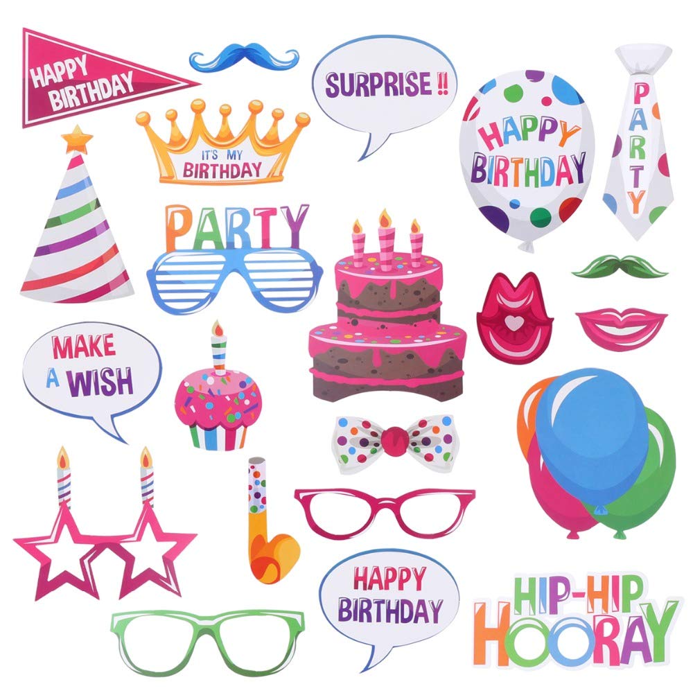 22 Pcs Happy Birthday Photo Booth Props - Funny DIY Creative Decor for Celebrating
