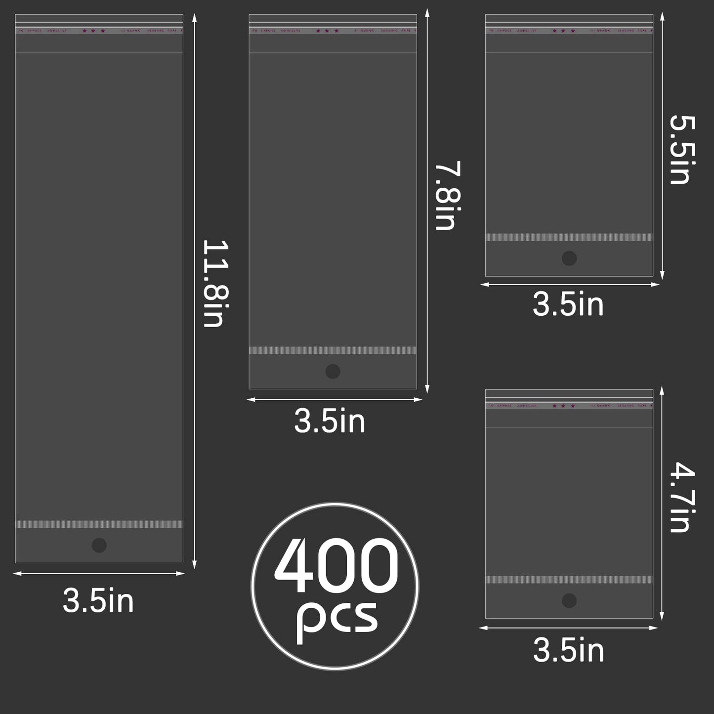 400Pcs Self Sealing Bag with Hang Hole Resealable Storage Bag Clear Plastic Hanging Bag for Packaging Necklaces Earrings Jewelry, 3.5 x 4.7inch, 3.5 x 5.5inch, 3.5 x 7.8 inch, 3.5 x 11.8 inch