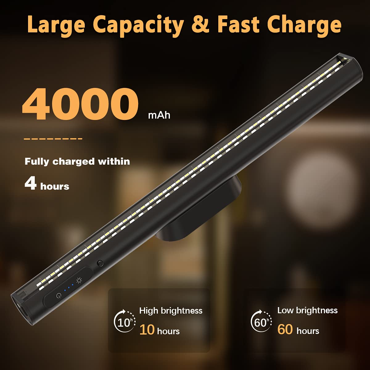bravzurg Rechargeable Magnetic LED Light Bar with Remote, Under Cabinet Lighting Wireless, Battery Powered Operated Wall Strip Lights, Dimmable Desk Lamp for Mirror Closet Picture Kitchen – Black