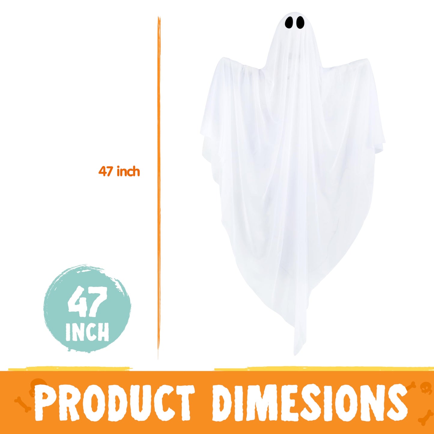 JOYIN 2 Pcs 47” Halloween Light up Hanging Ghost Decoration Outdoor with Warm LED Light, Halloween Flying Hanging Ghosts for Haunted House Prop, Front Yard Patio Party Decor Indoor Outdoor