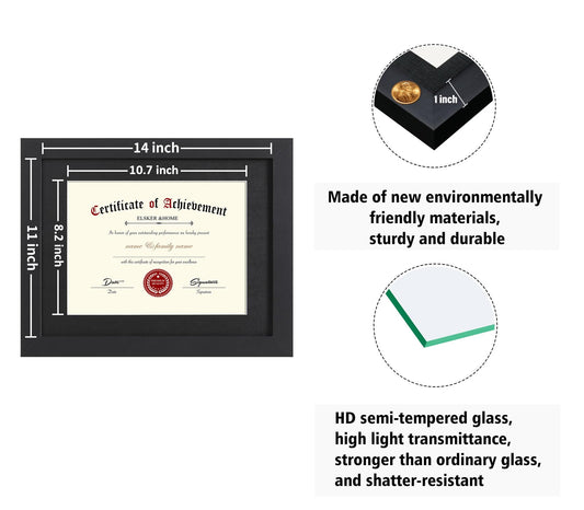 Certificate Frames 8.5 x 11 Black, Fits Diploma 8.5 x 11 with Mat or 11x14 without Mat, Document Degree Picture Award Frame with Glass for Tabletop or Wall Display