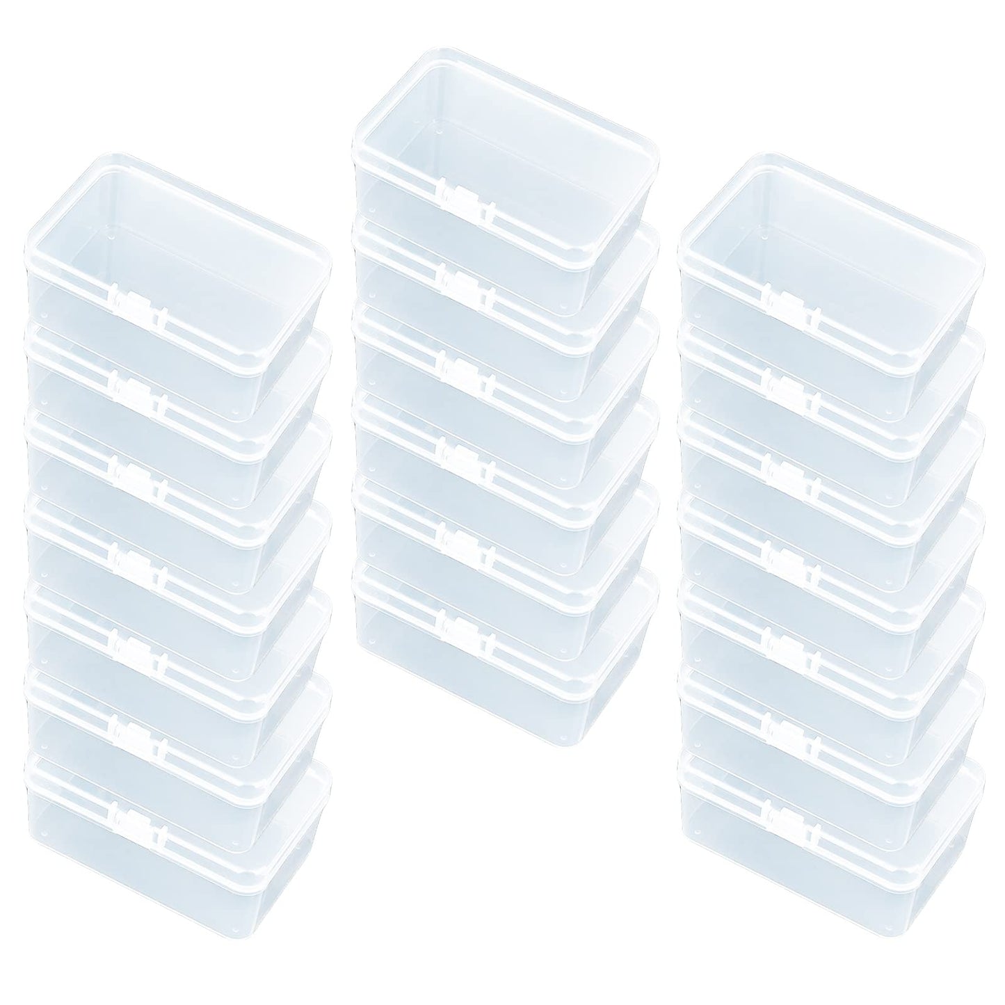 Thintinick 20 Pack Rectangular Clear Plastic Storage Containers Box with Hinged Lid for Beads and Other Small Craft Items (3.35 x 2.17 x 1.38 inch)