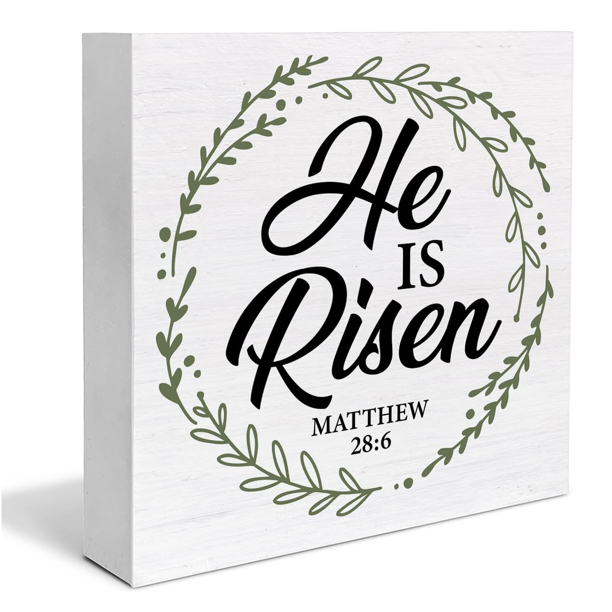 Christian Decor Rustic He Is Risen Bible Verse Wooden Sign Easter Desk Decorations Home Bedroom Living Room Shelf Decor 5 x 5 Inches
