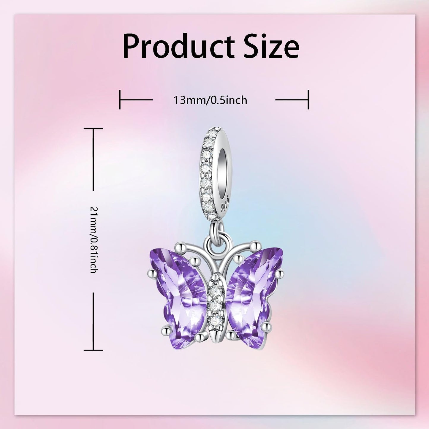 Alstade Butterfly Dangle Charm Purple Glass 925 Sterling Silver Charms fits Bracelets and Necklace Pendant Bead Charms Jewelry Present for Women Family Friends