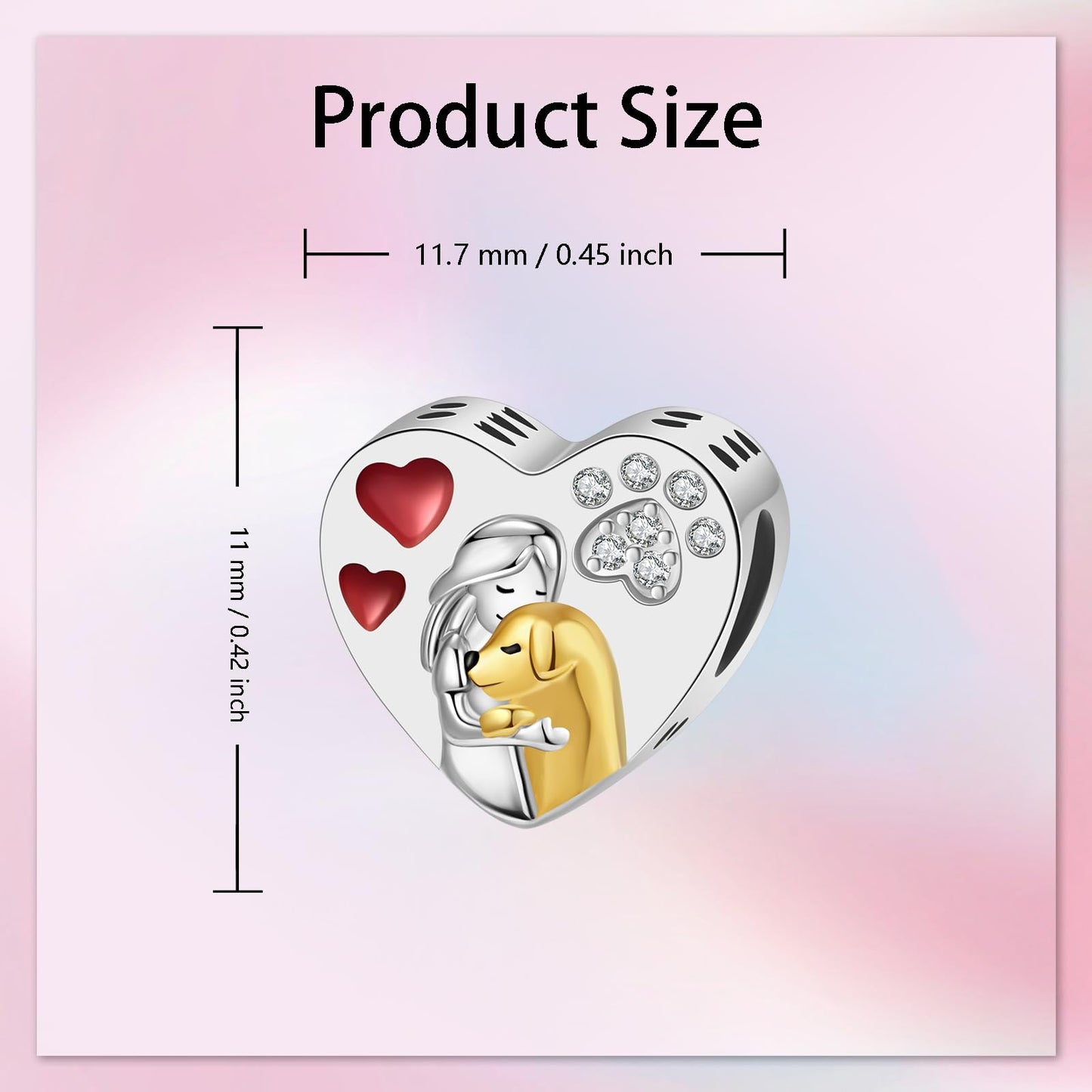 Alstade Hugging Dog Heart Charm 925 Sterling Silver Charms fits Bracelets and Necklace Pendant Bead Charms Jewelry Present for Women Family Friends