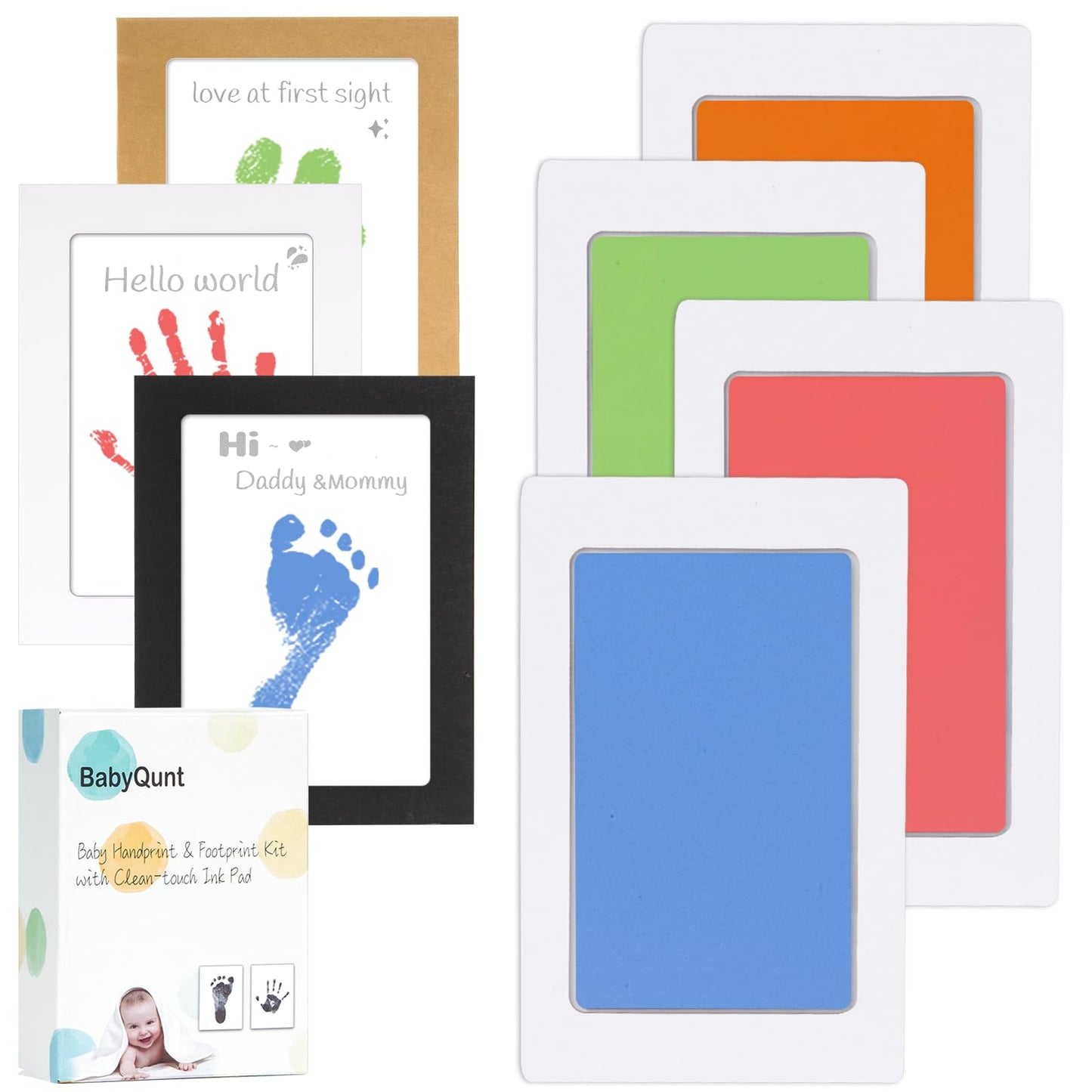 BabyQunt Inkless Baby Hand and Footprint Kit,Clean-Touch Ink Pad Kit,Safe No Mess Printing Infant Hand Foot Stamp,4 Pack Newborn Inkless Print Pads Best Keepsake or Gifts for Family