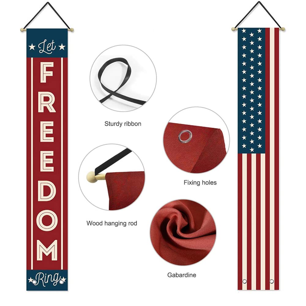 4th of July Decorations Outdoor Patriotic Memorial Day Decor, Independence Veterans Labor Day Hanging American Flag and Banner Wreath, Stars and Stripes Porch Sign Party Supplies - Red White Blue 2026