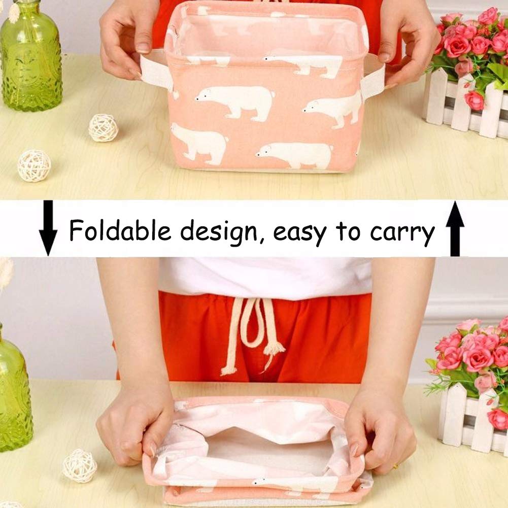 Abgream Foldable Storage Basket - Set of 6 Small Collapsible Canvas Containers Organizers with Handle for Home Decor or Storing Toys, Keys, Sundries, Little Crafts. (Style A)