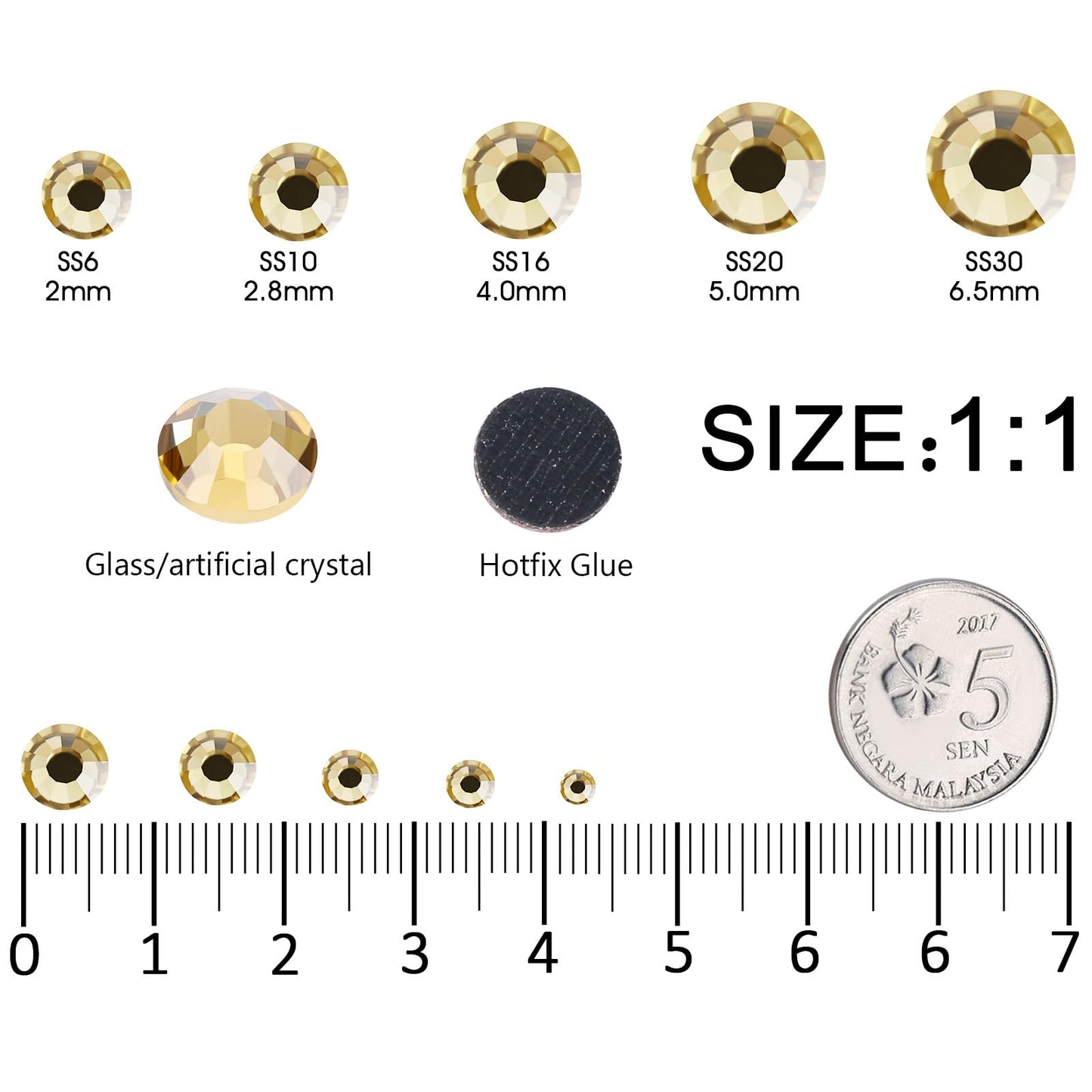 MEIBITE 6796PCS Light Yellow Hotfix Rhinestones Crystal Stones Glass for Fabric Clothes Shirts Sparkly Flat Back Round with Tweezers and Picking Pen (SS6~SS30 Set)