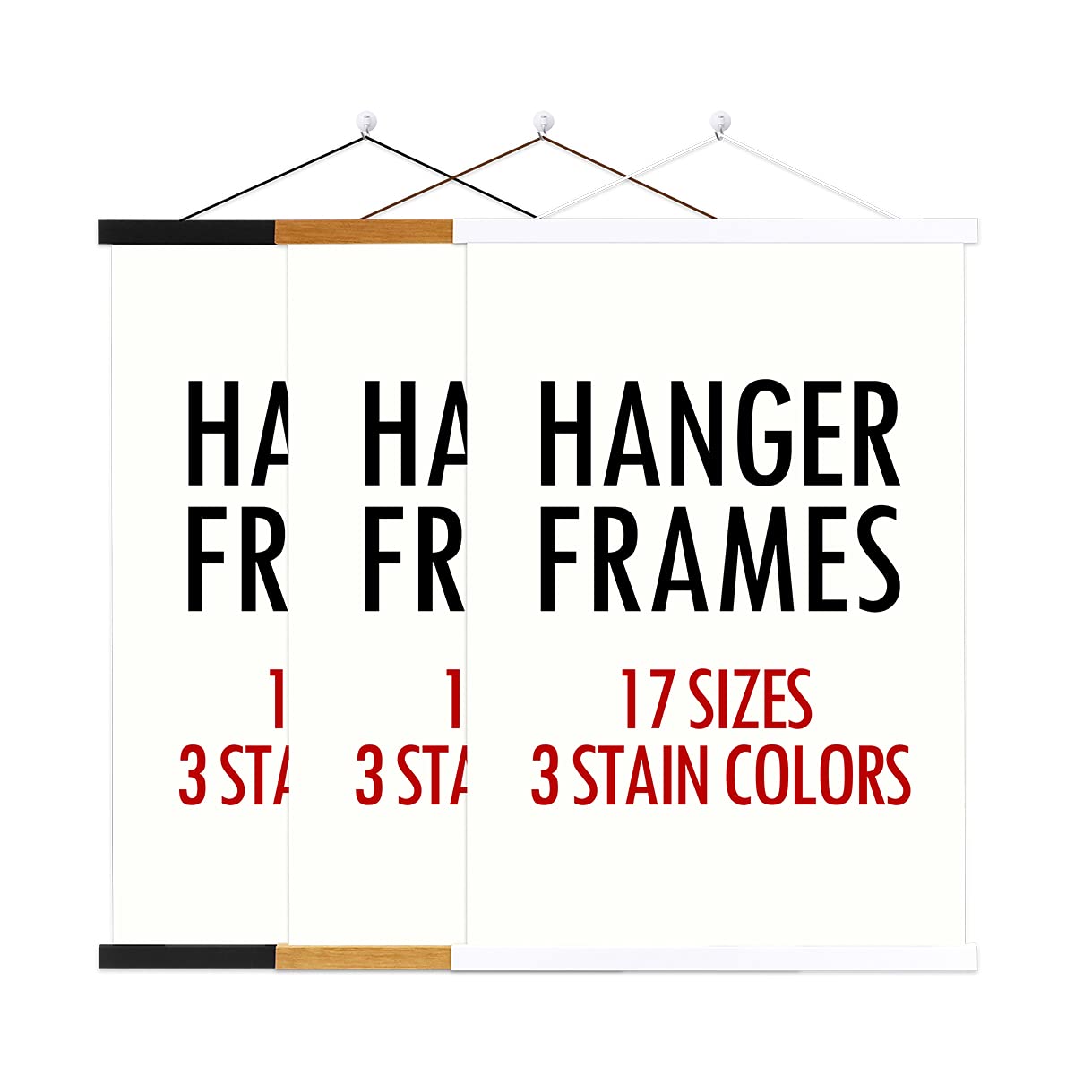 Magnetic Poster Hanger, 12x18 12x16 12x24 Poster Frame Wood Wooden Magnet Print Posters Dowel Scroll Hanger Hangers Hanging Kit for Walls Map Canvas Artwork (Black, 12")