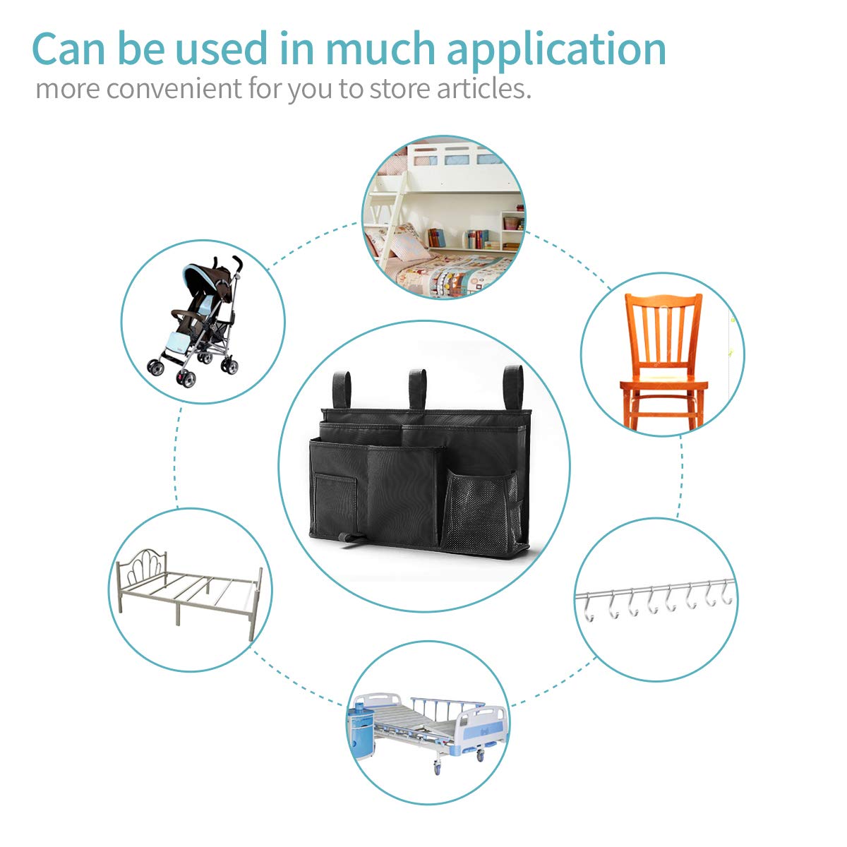 Bseash Bunk Bed Organizer, Bedside Caddy Hanging Bed Organizer Storage Bag 8 Pockets, for College Dorm Rooms Bed, Hospital Bed, Baby Bed Rails, 600D Oxford Cloth