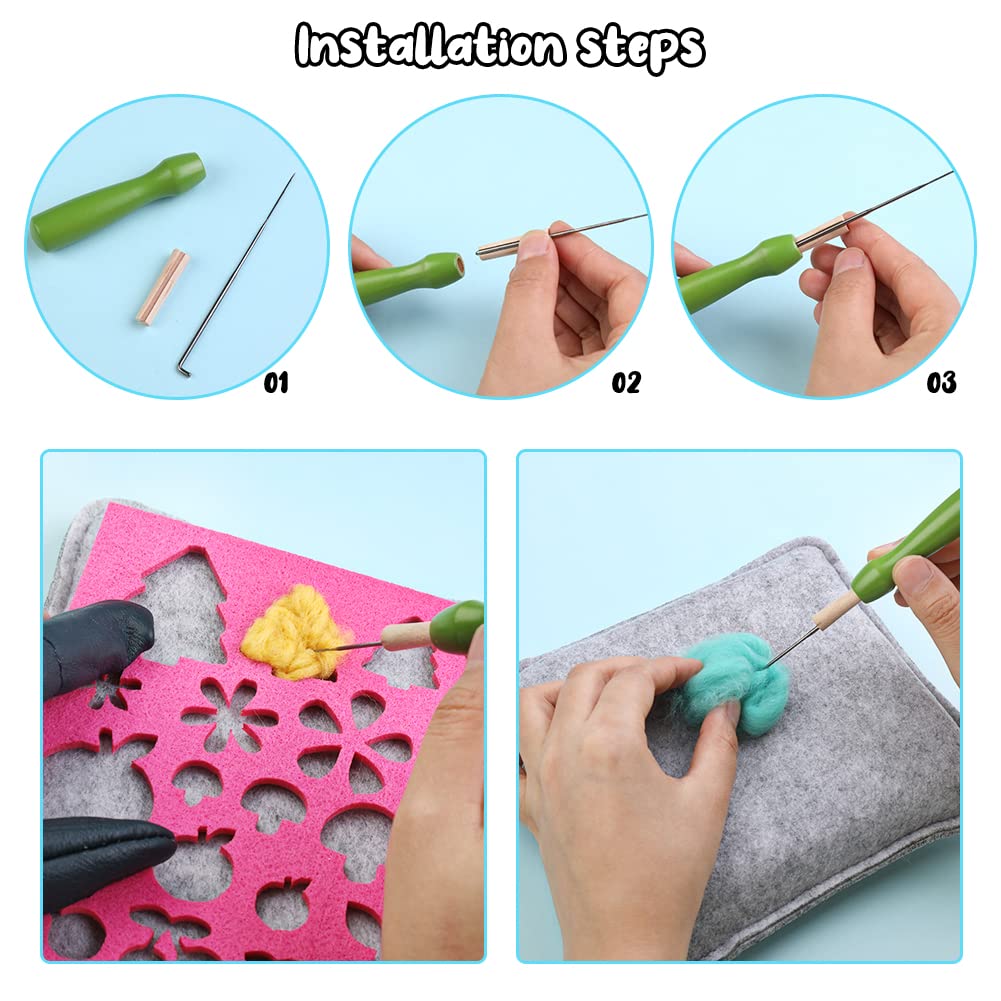 Needle Felting Kit, Wool Roving 40 Colors Set, Needle Felting Starter Kit, Needle Felting Tools Kit with Exquisite Green Storage Bag, Wool Felt Tools for Felted Animal Needle Felting Supplies