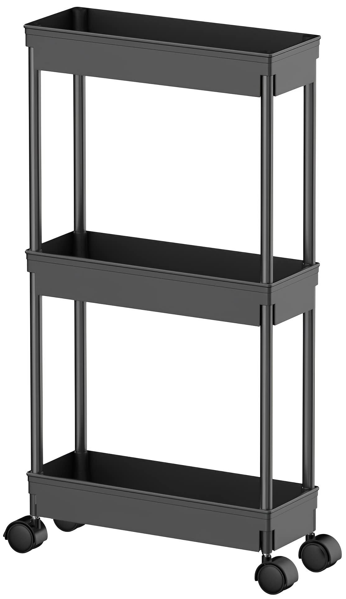 Tier Rolling Cart with Wheels,Slim Storage Cart,Narrow Storage Cabinet,Under Desk Storage,Rolling Utility Cart Storage Organizer for Office Bathroom Kitchen Laundry Room Narrow Places, Black