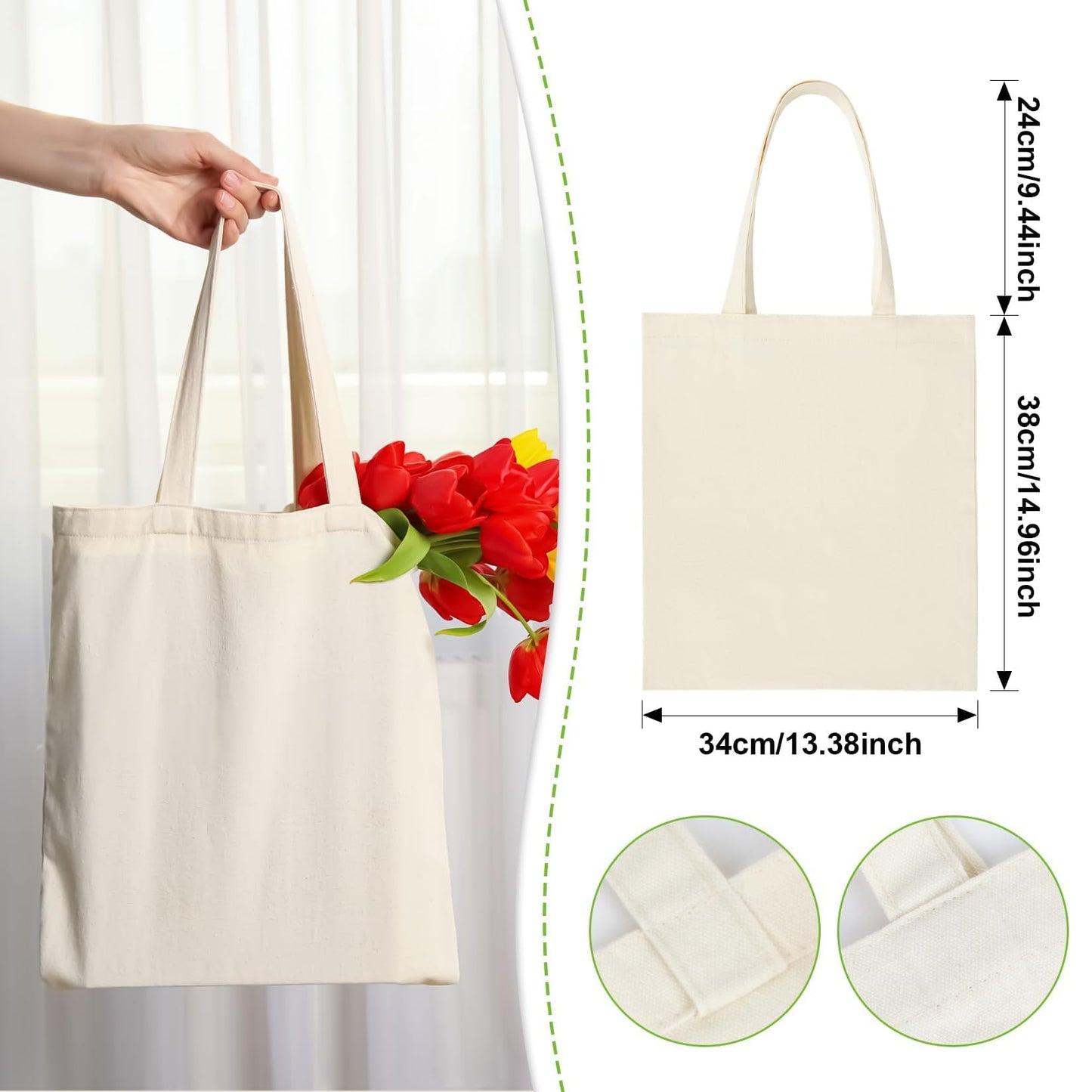 Canvas Tote Bag - 4 PCS Cotton Canvas Reusable Grocery Shopping Blank Tote Bag with Handles for Crafts DIY, Gift, Advertising Promotion Activity