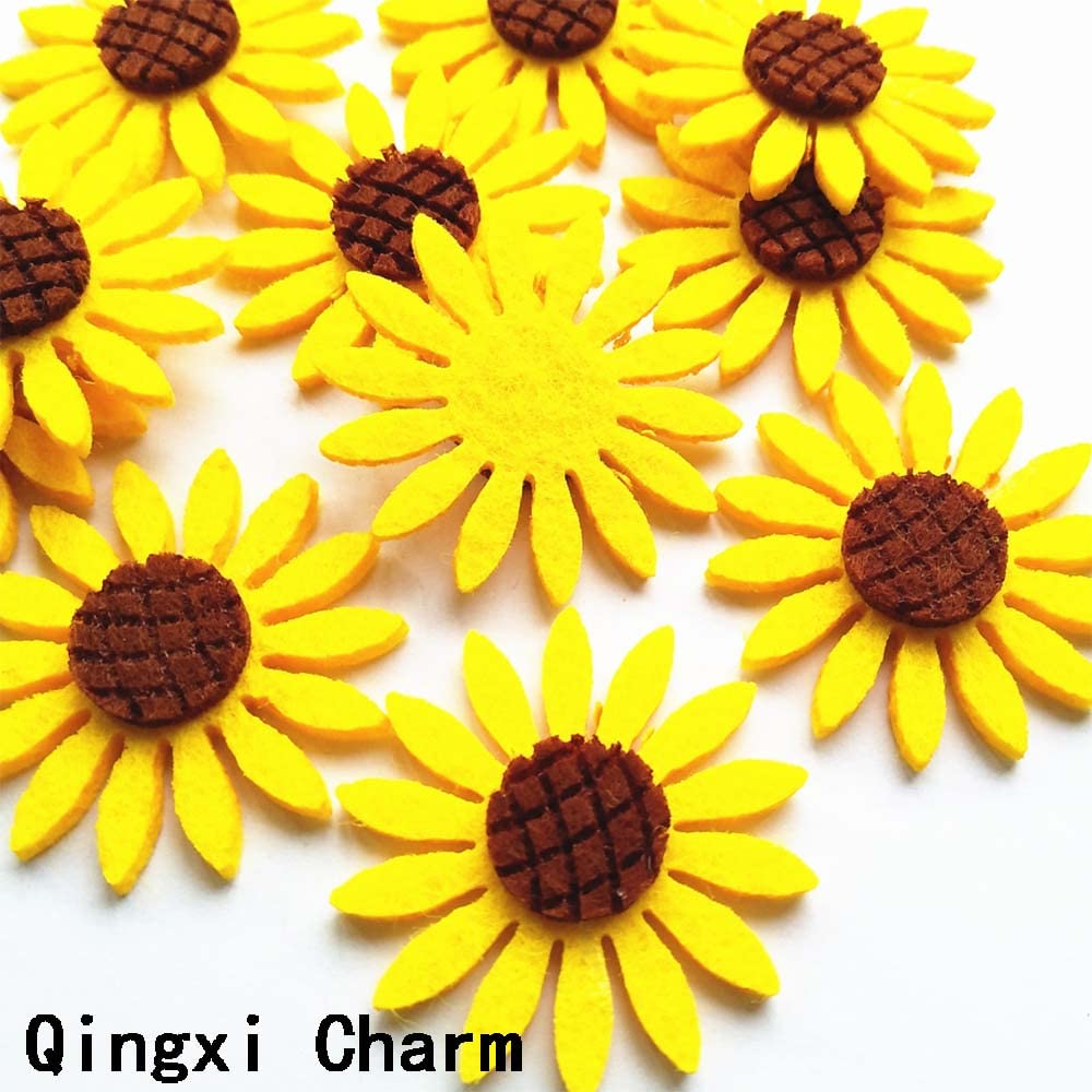 Qingxi Charm 36pcs Yellow Sunflower Applique Patches for Girl Hairband Making Clothes Sewing Decoration DIY Handmaking Craft (Yellow)