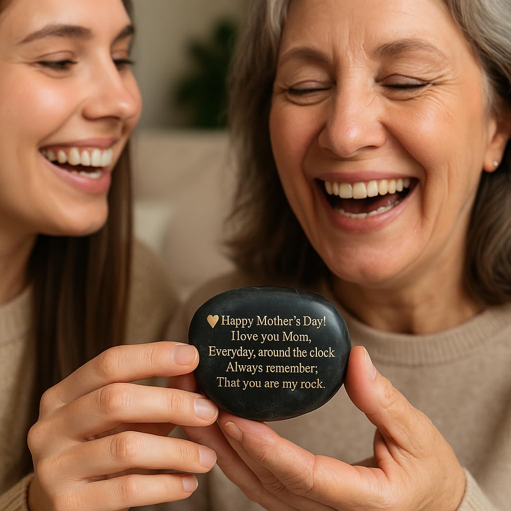 from Daughter or Son Happy Mother's Day. I Love You mom. Everyday, Around The Clock, Always Remember, That You are My Rock. Engraved Rock Unique Rare