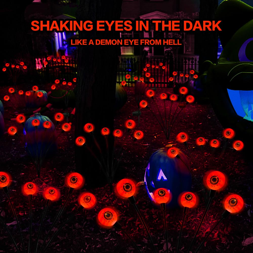 Outdoor Halloween Decorations Solar Spooky Lights-12LED Scary Eyeballs Swaying Firefly Light with Magic Party Garden Decor,Solar Halloween Path Lights for Grave Cemetery,Ghost Decor 2PACK Orange