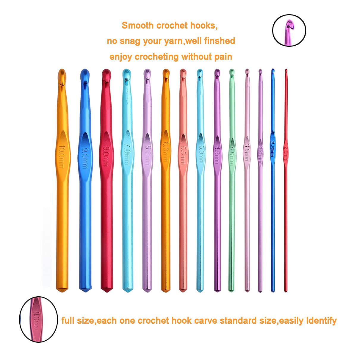 KOKNIT Crochet Hooks Set with Storage Case - 9 Soft Grip Ergonomic Crochet Needles,12 Coloured Aluminum Yarn Crocheting Crochet Hooks,Crochet Kit with Crochet Supplies and Accessories