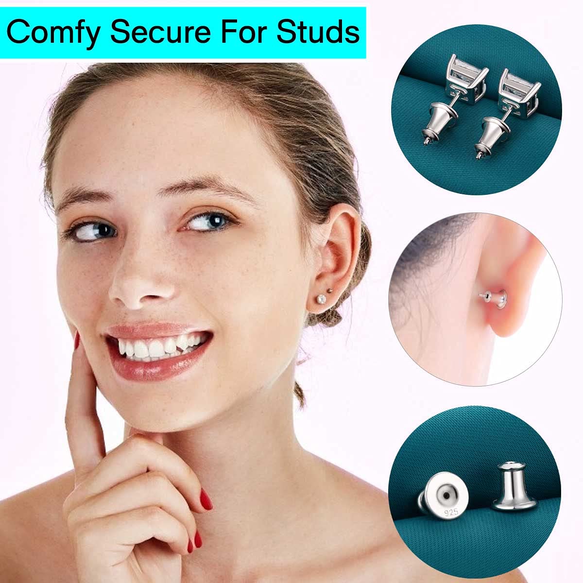 Catinee 2 Pairs Sterling Silver Stud Earring Backs, Hypoallergenic, Secure Locking