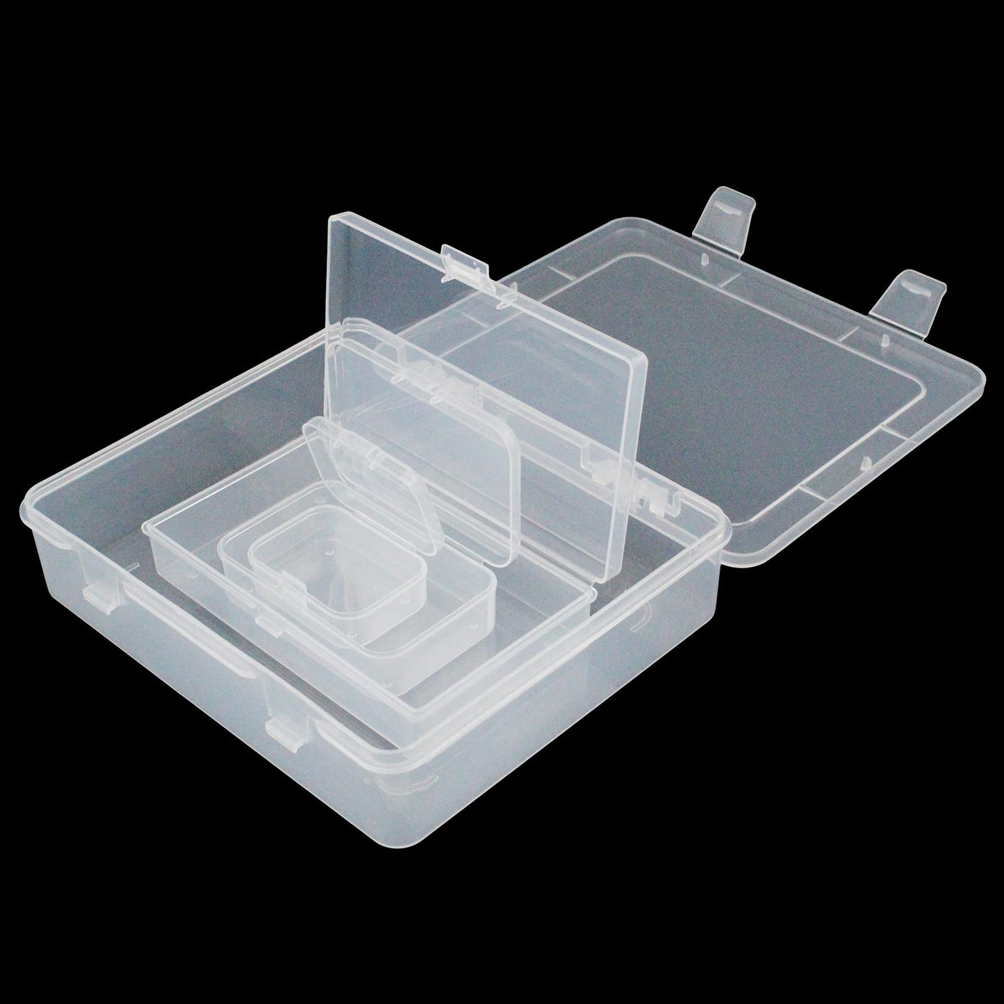 Goodma 7 Pieces Mixed Sizes Rectangular Empty Mini Clear Plastic Organizer Storage Box Containers with Hinged Lids for Small Items and Other Craft Projects