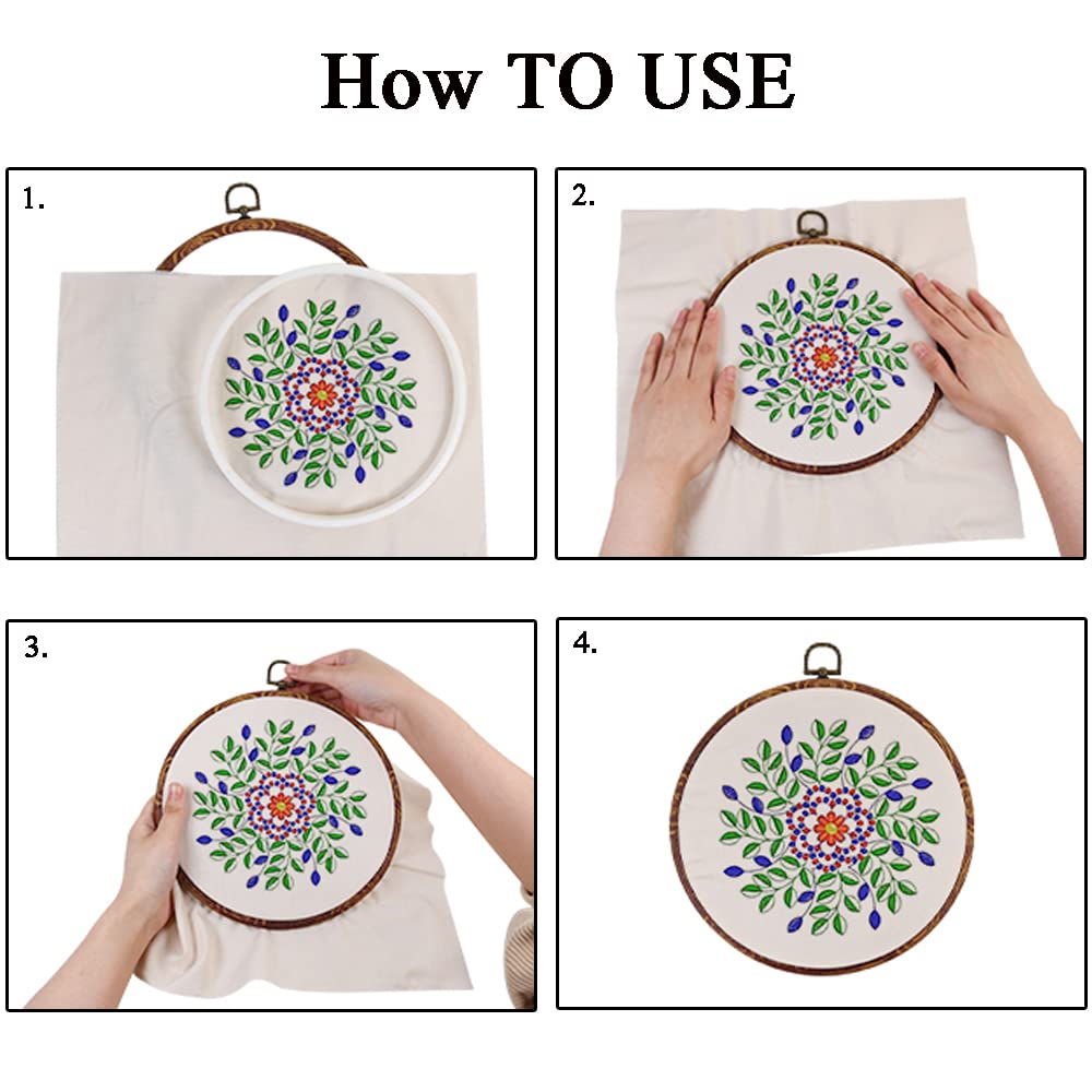 5 Pieces 8 Inch Round Embroidery Hoops, Imitated Wood Embroidery Hoop Frames for Display, Durable Cross Stitch Hoop for Hand Embroidery, Fabric Painting & Home Decorations