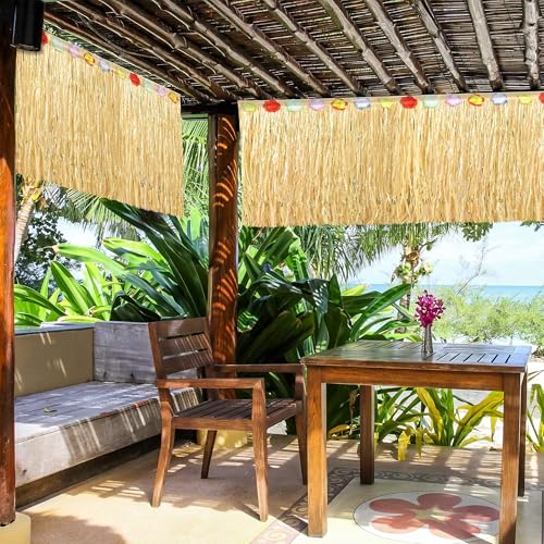 Grass Table Skirt Natural 9 Feet x 29.5 Inch Hawaiian Table Skirt for Tropical Hawaiian Party Decorations Luau Party Costume Party, Straw Yellow