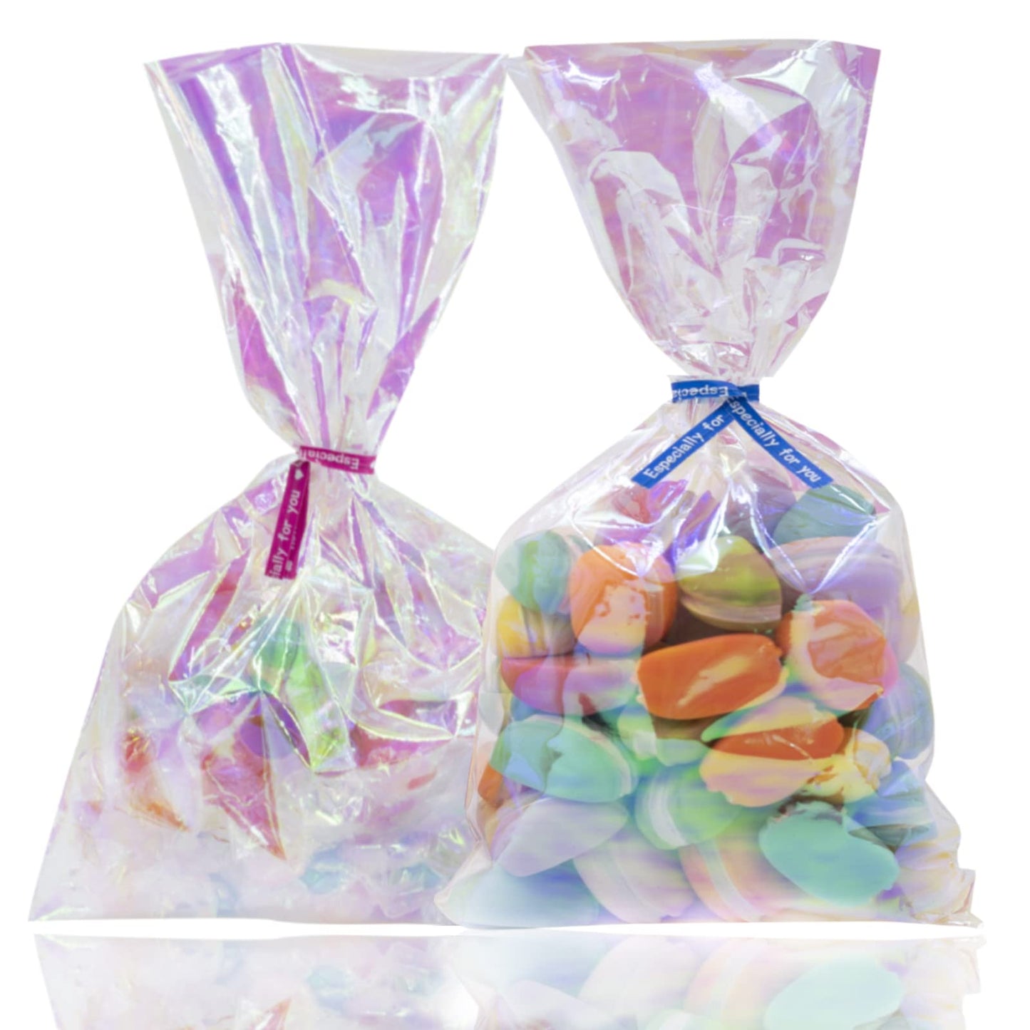 Ctoiotc Easter Cellophane Treat Bags,5x7 Inch Iridescent Holographic Candy Goodie Bags with 5 Colors Pieces Twist Ties for Birthday Party Favors, Easter, Weddings, Christmas, Valentines