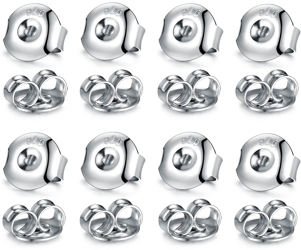 Catinee 16PCS 925 Sterling Silver Earring Backs,14k White Gold Plated Earring Backs for Studs,Hypoallergenic Secure Earring Backings for Locking Stud Earrings