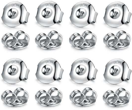 Catinee 16PCS 925 Sterling Silver Earring Backs,14k White Gold Plated Earring Backs for Studs,Hypoallergenic Secure Earring Backings for Locking Stud Earrings