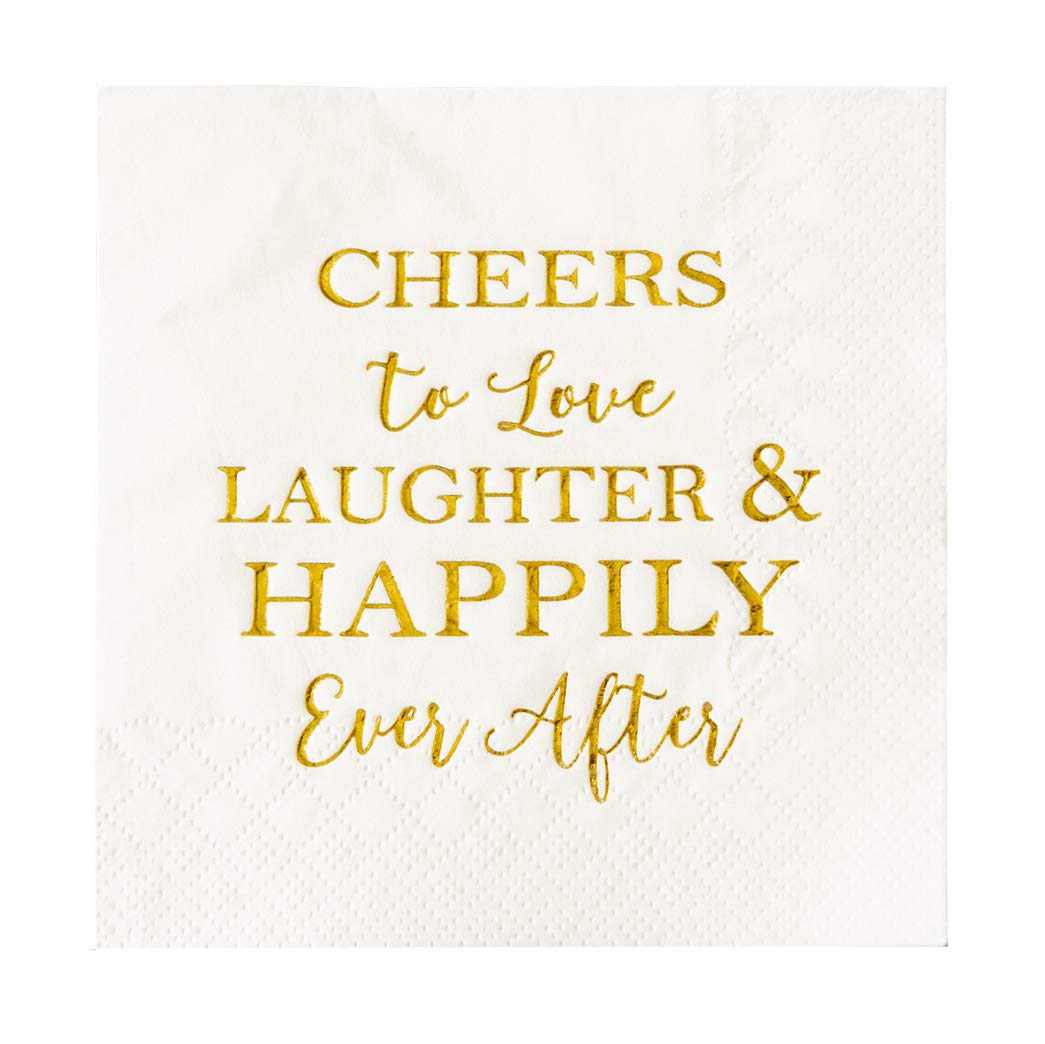Crisky 3-Ply 50 Count Bridal Shower Napkins Disposable Cocktail Napkins Gold Foil Text Beverage Napkins for Engagement Party Decorations & Wedding Shower