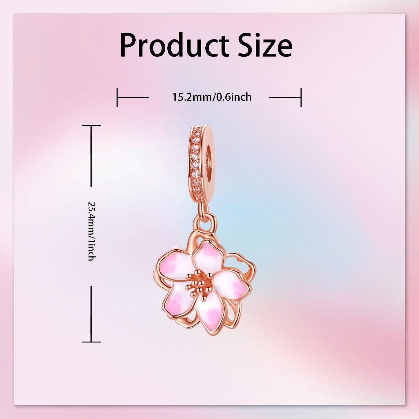 Alstade Cherry Blossom Dangle Charm 925 Sterling Silver Charms fits Bracelets and Necklace Pendant Bead Charms Jewelry Present for Women Family Friends