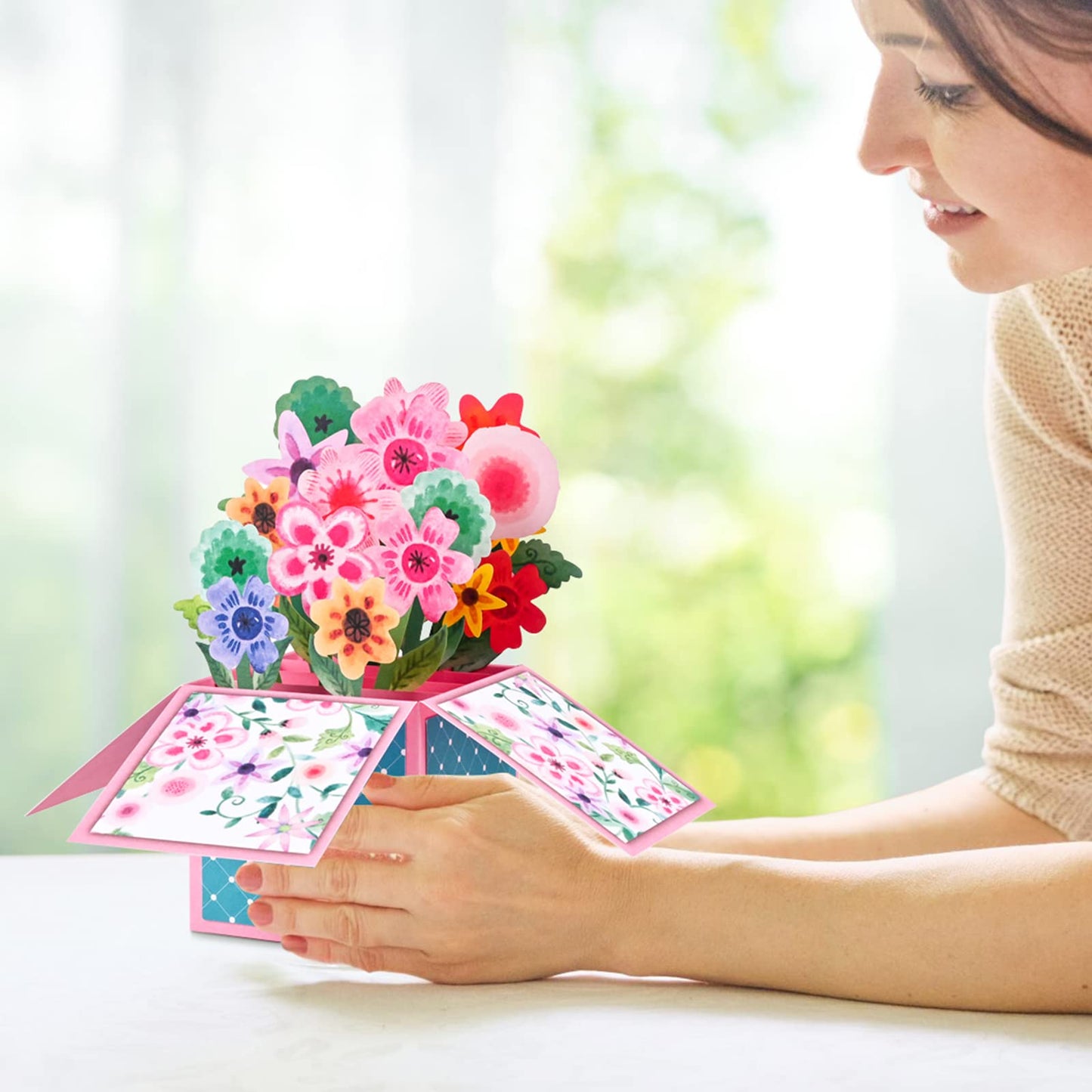 Giiffu 3D Flower Pop Up Card, Watercolor Floral Greeting Cards with Envelope & Notecard; Mothers Day Gift for Mom, Wife, Grandma, Women, Birthday, Thank You, All Occasions