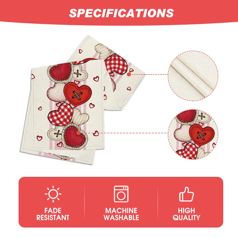 Artoid Mode Heart-Shaped Buttons Valentine's Day Table Runner, Seasonal Kitchen Dining Table Decoration for Indoor Home Party 13x72 Inch