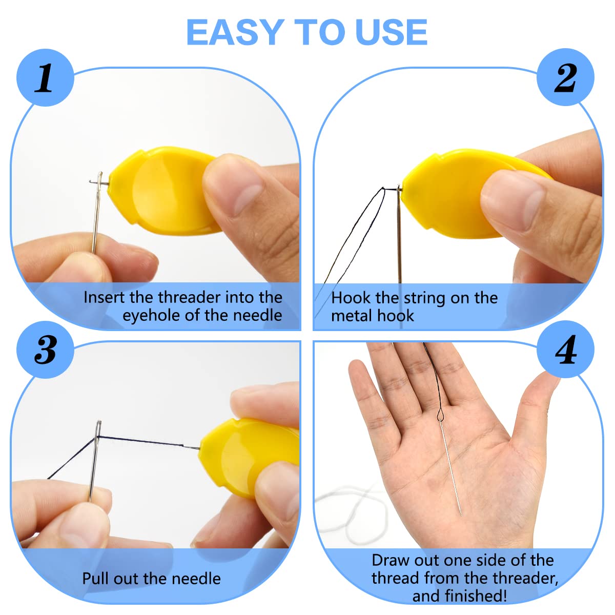 Needle Threader for Hand Sewing & Sewing Machine - 10 Simple Needle Threaders for Embroidery Floss + 2 Seam Rippers + 2 Drawstring Threaders + 5 Needles