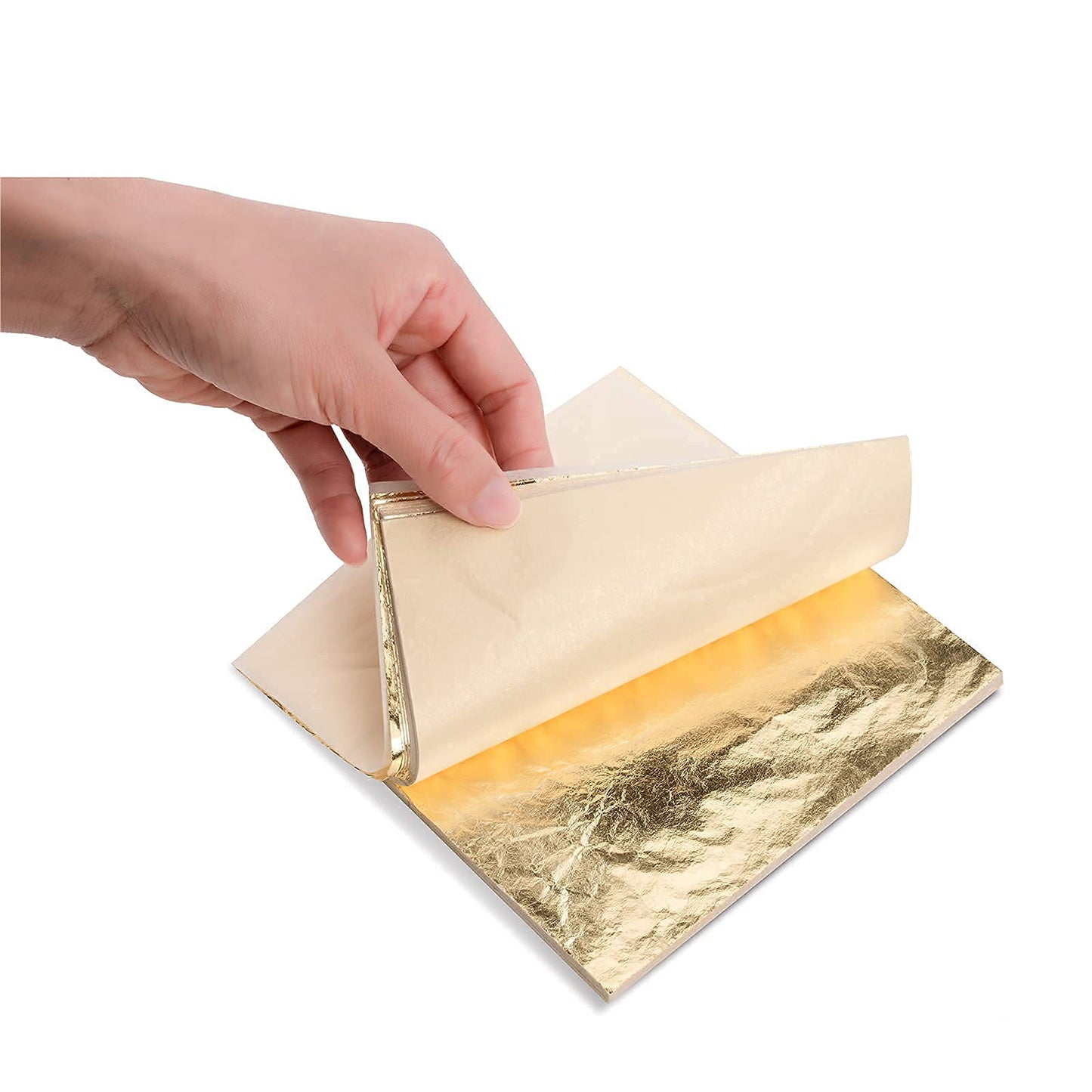 KraftiSky Gold Leaf Sheets - 100 Gold Foil Sheets - 14 x 14 cm Multipurpose Gold Leaf for Nails, Art & DIY Projects, Picture Frames, Home Walls, Interior and Multi Artistic Decoration (Foil)