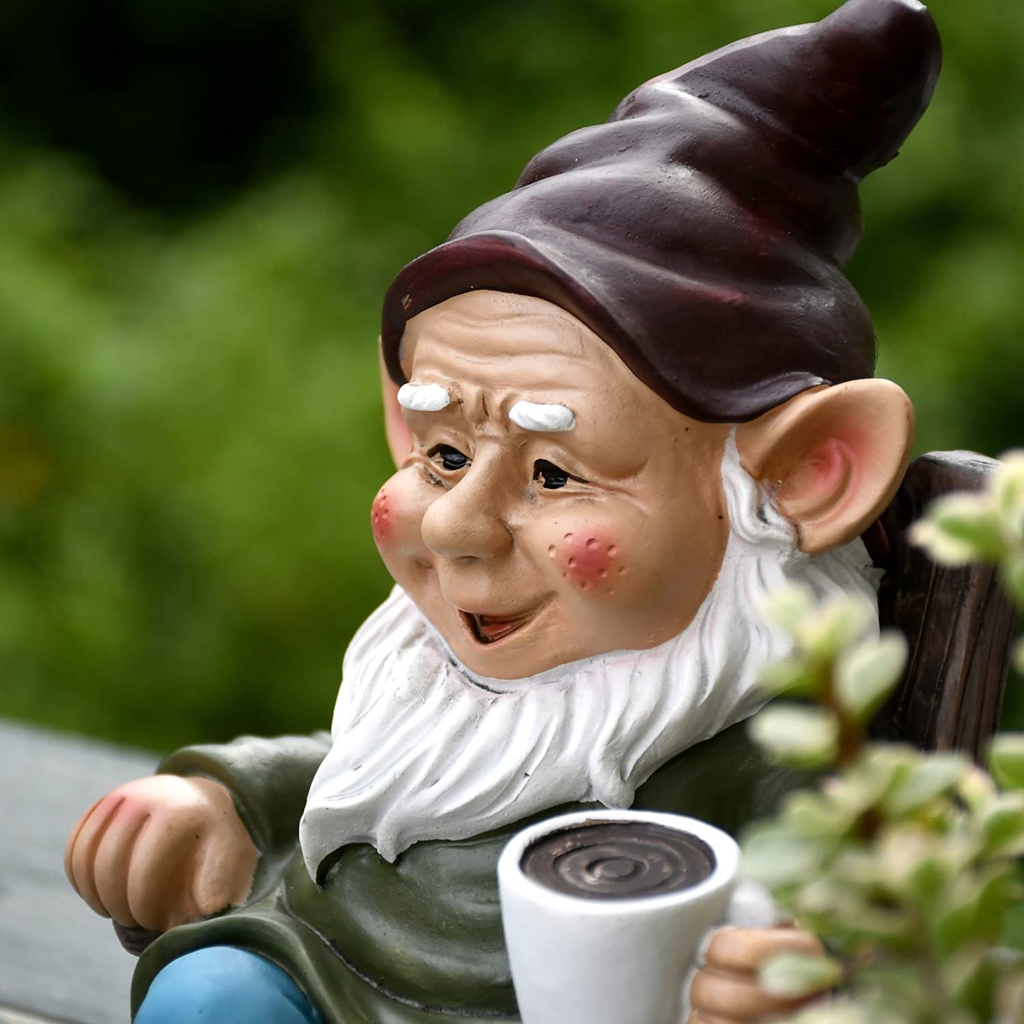 Gnome Statue for Garden, Drinking Gnome Figurine Ornament for Outdoor Patio Yard Lawn Decor 7" - Coffee