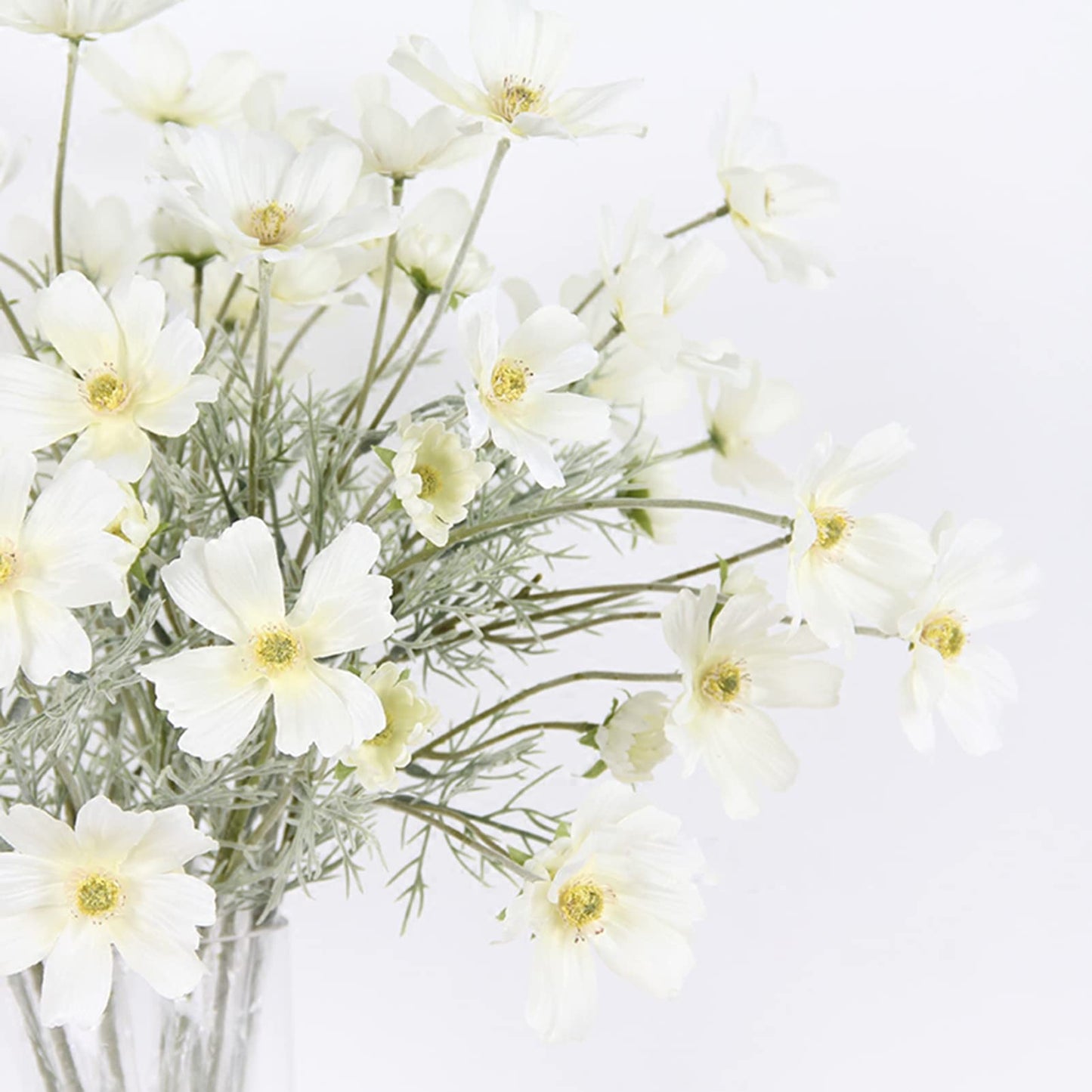 2 Pcs Artificial Fake Flowers Plants Cosmos Silk Flower Arrangements Wedding Bouquets Decorations Plastic Floral Table Centerpieces for Home Kitchen Garden Party Decor Approx 23.6'' High - White