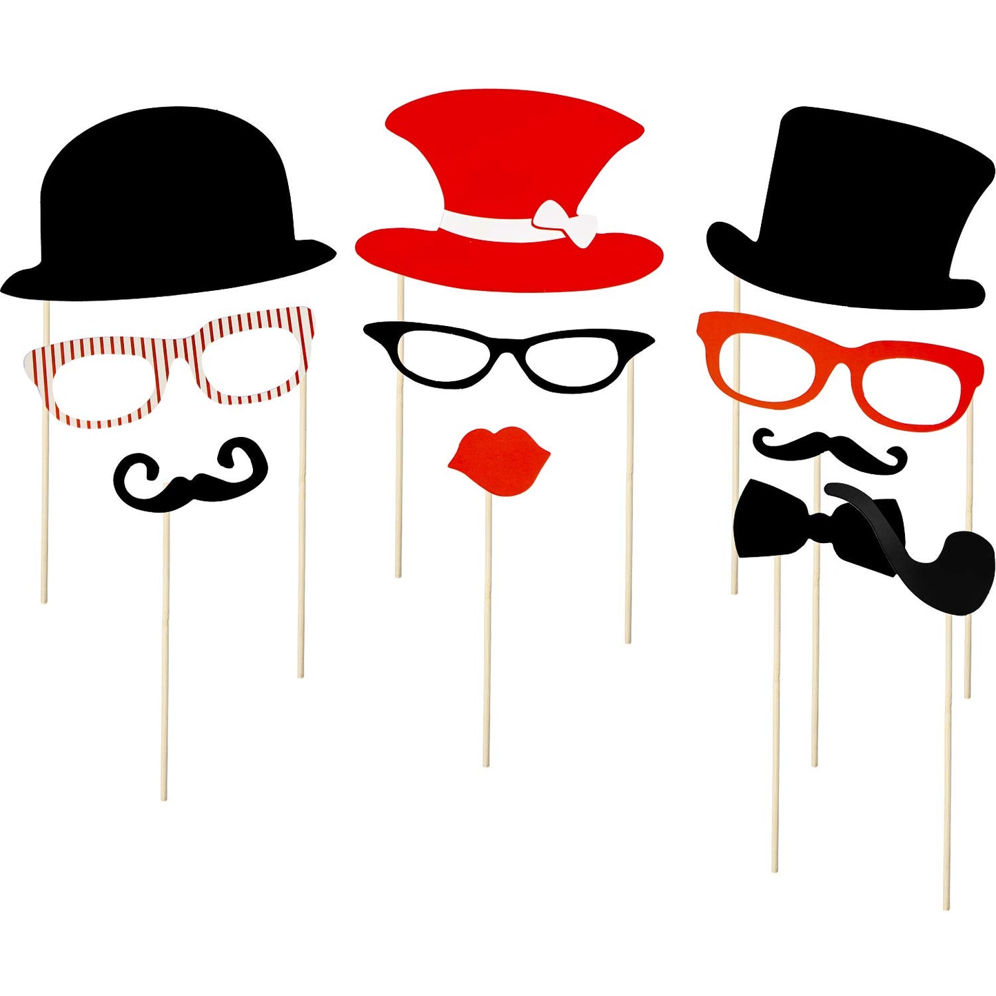 Gejoy 60 Pcs Graduation Photo Booth Props DIY Kit Funny Selfie Props Accessories for Grad Wedding Prom Party Supplies Favors with Mustache on a Stick, Hats, Glasses, Mouth, Bowler, Bowties(Classic)