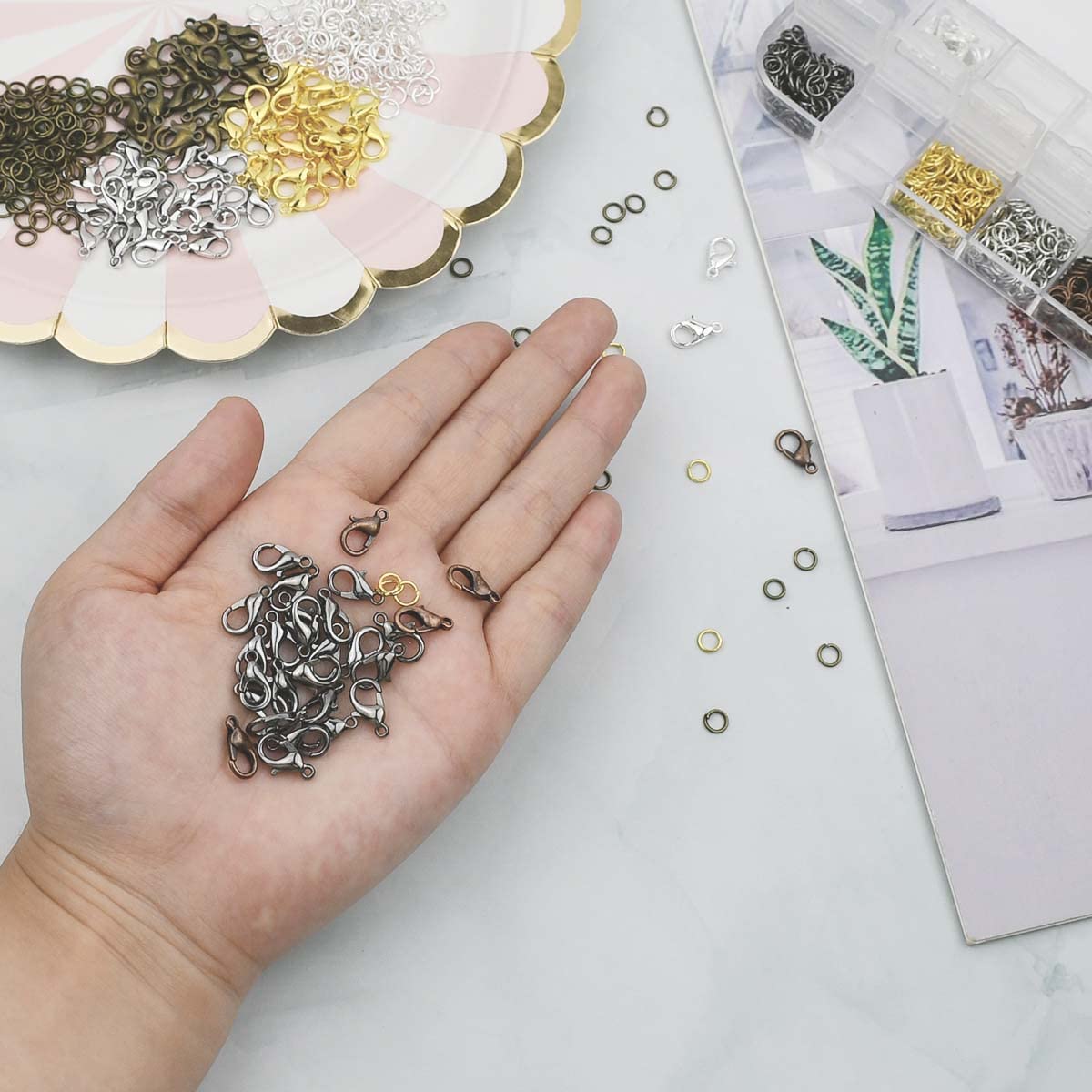 Claw Clasps & Open Jump Rings for Jewelry Making Necklace Bracelet Chain Jewelry Findings Kit Silver Gold Jewelry Ring Clasp Jump Clasp Ring for Jewelry DIY Jewelry Repair Supplies (6 Colors)