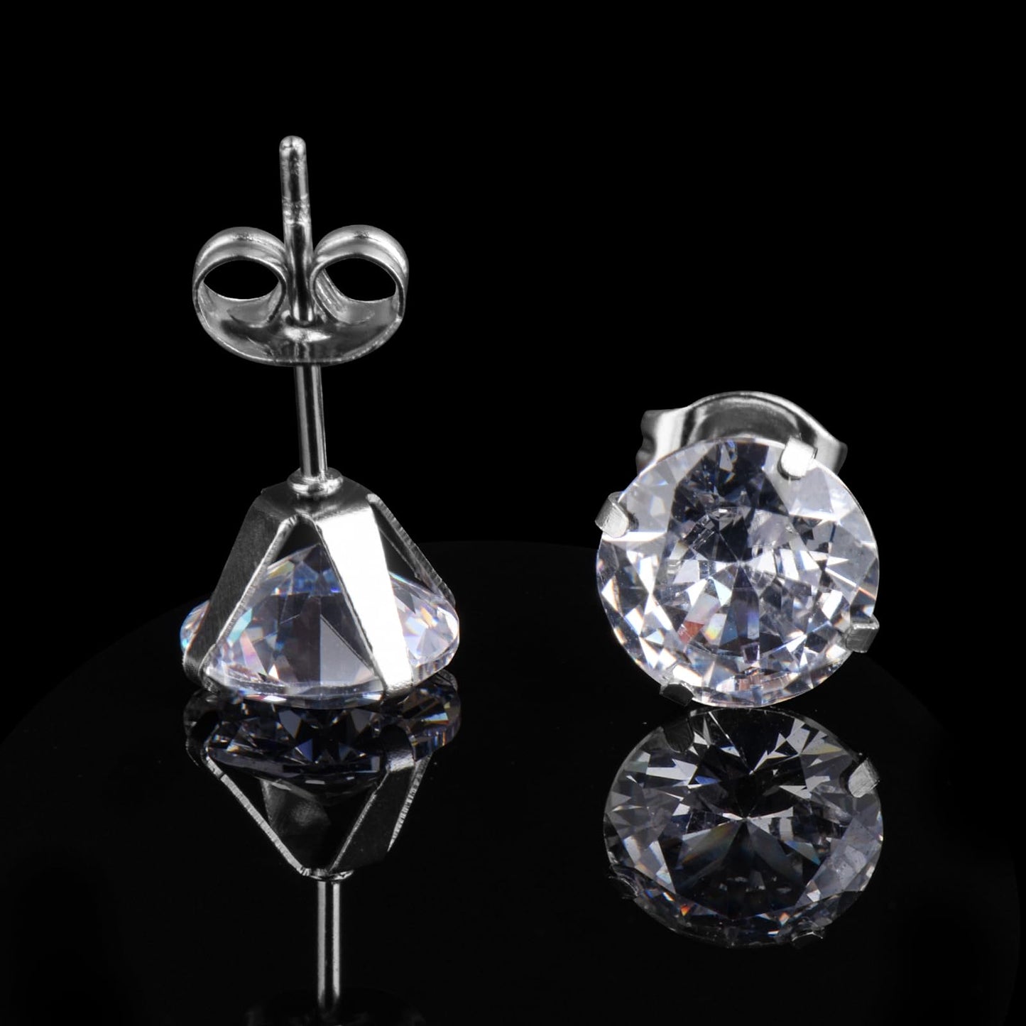 6 Pairs Stud Earrings for Women,Hypoallergenic Cubic Zirconia 316L Earrings Stainless Steel CZ for Women 3-8mm