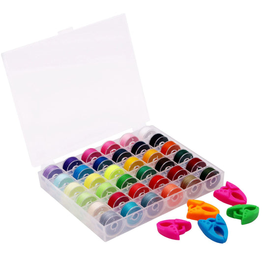 YEQIN 36pcs Assorted Colors Prewound Bobbin Thread and Bobbin Clamps - Size A Class 15 SA156 Compatible with Babylock, Brother, Consew, Juki, Singer Embroidery and Sewing Machine