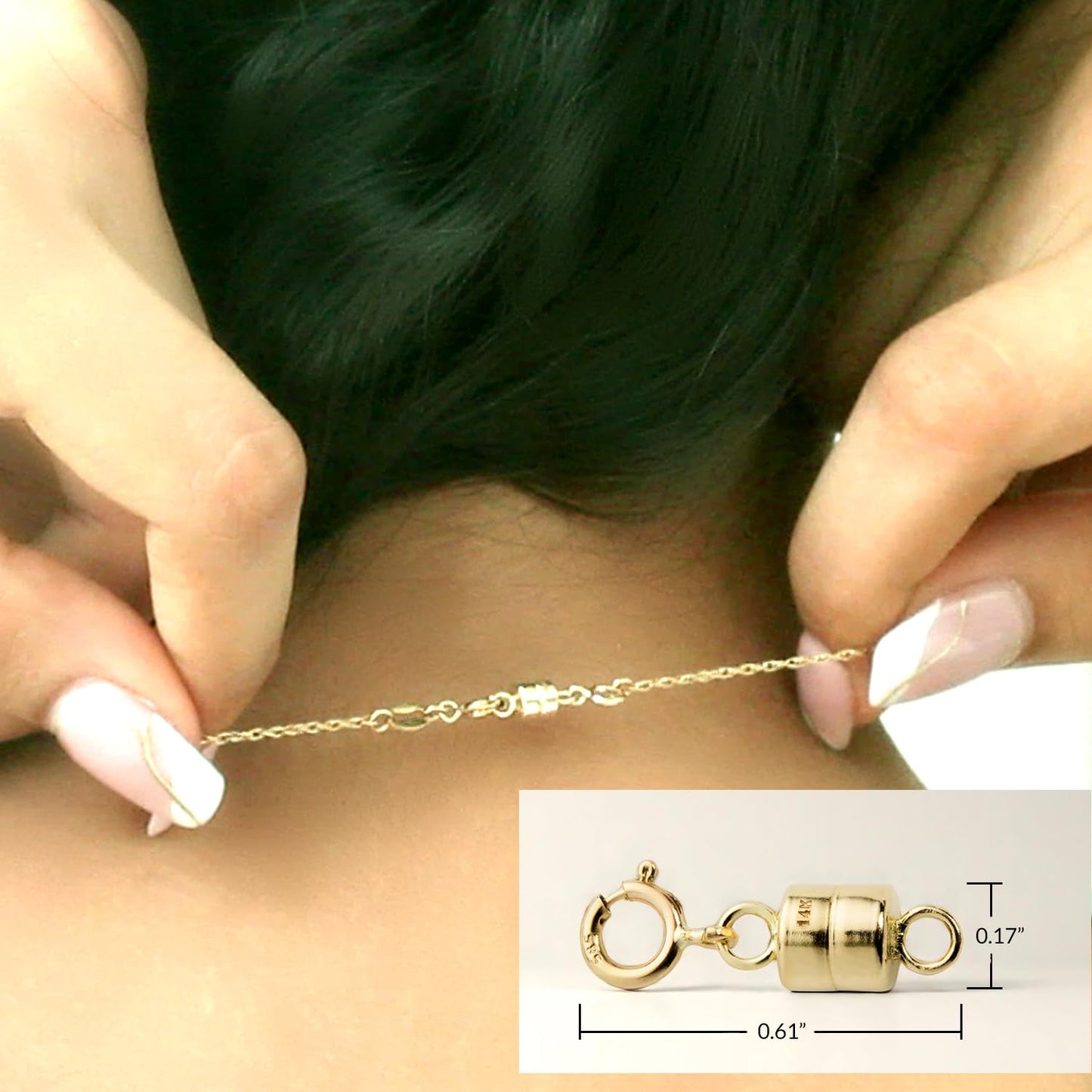 Everyday Elegance Solid 14K Yellow Gold Magnetic Clasps and Closures for Necklaces Bracelets Anklets| Clasp Converter | with Spring Ring Clasp | 2 Clasps | 4.5mm Thickness