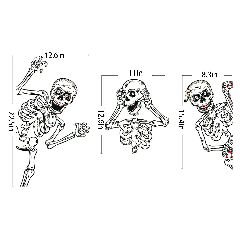Halloween Skeletons Window Clings 4 Sheets Removable Skull Window Stickers Decals for Day of The Dead Fall Haunted House Party Glass Decoration Supplies