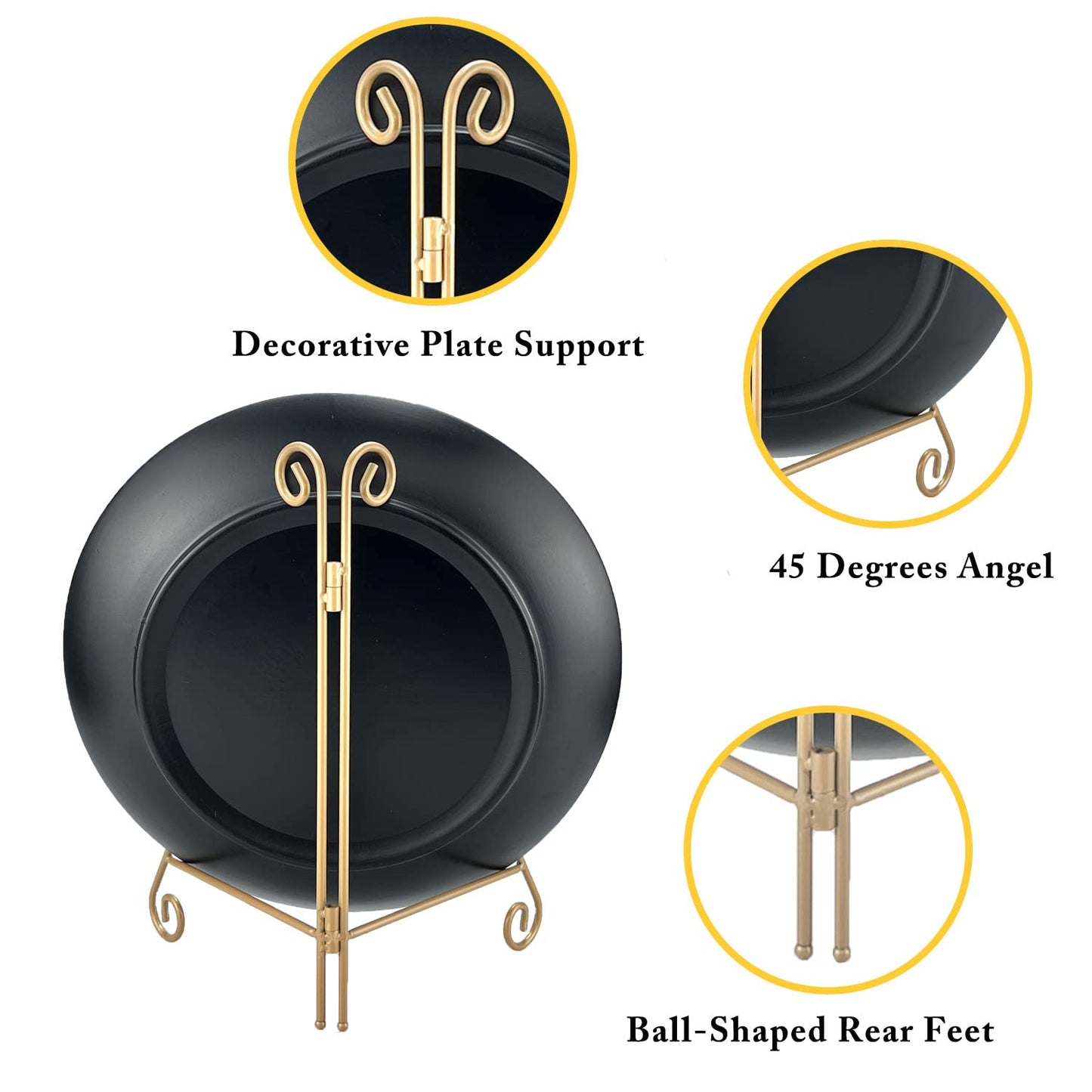 Gold Plate Stand, 6 Inch Decorative Plate Holder for Displaying Platters, Heavy-Duty Metal Easel Stand for Picture, Photo Frame, Plates, Books and Round Objects