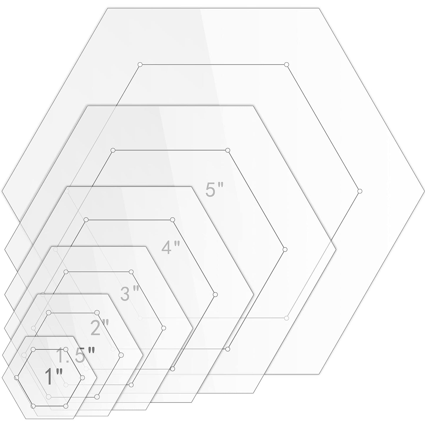 Weewooday 6 Pieces Hexagon Quilting Templates 1 Inch, 1.5 Inch, 2 Inch, 3 Inch, 4 Inch, 5 Inch with 1/4 Inch Seam Allowance, Acrylic Quilting Templates for DIY Quilting Sewing Crafts