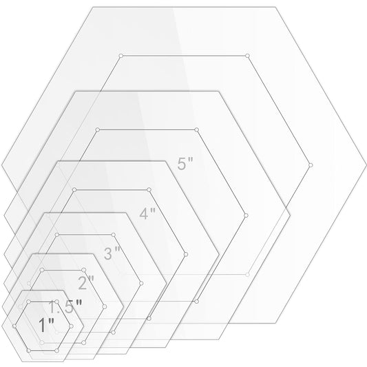 Weewooday 6 Pieces Hexagon Quilting Templates 1 Inch, 1.5 Inch, 2 Inch, 3 Inch, 4 Inch, 5 Inch with 1/4 Inch Seam Allowance, Acrylic Quilting Templates for DIY Quilting Sewing Crafts
