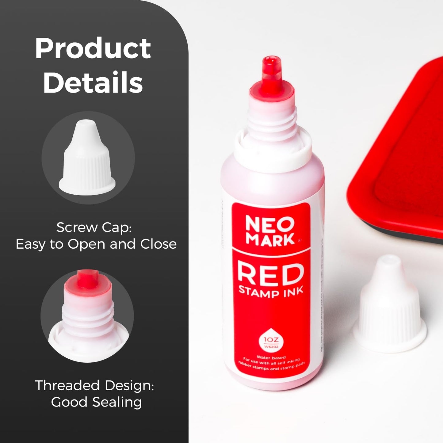 NEO MARK Premium Stamp Ink, Quick-Drying and AP-Certified Non-Toxic Refill Ink for Self-Inking Stamps, Date Stamps and Stamp Pads(Red, 1oz)